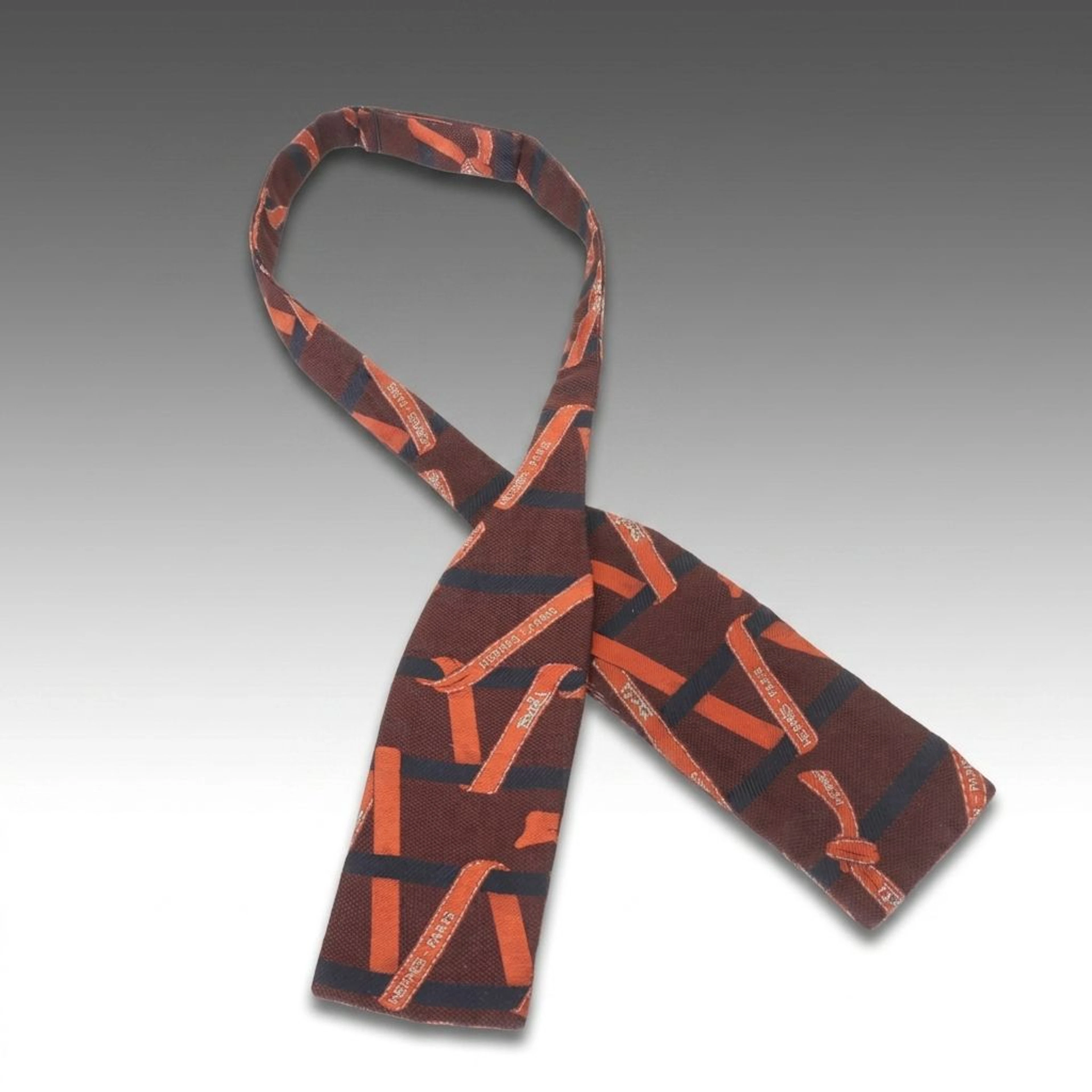 Hermès Silk Orange and Brown Bow Tie