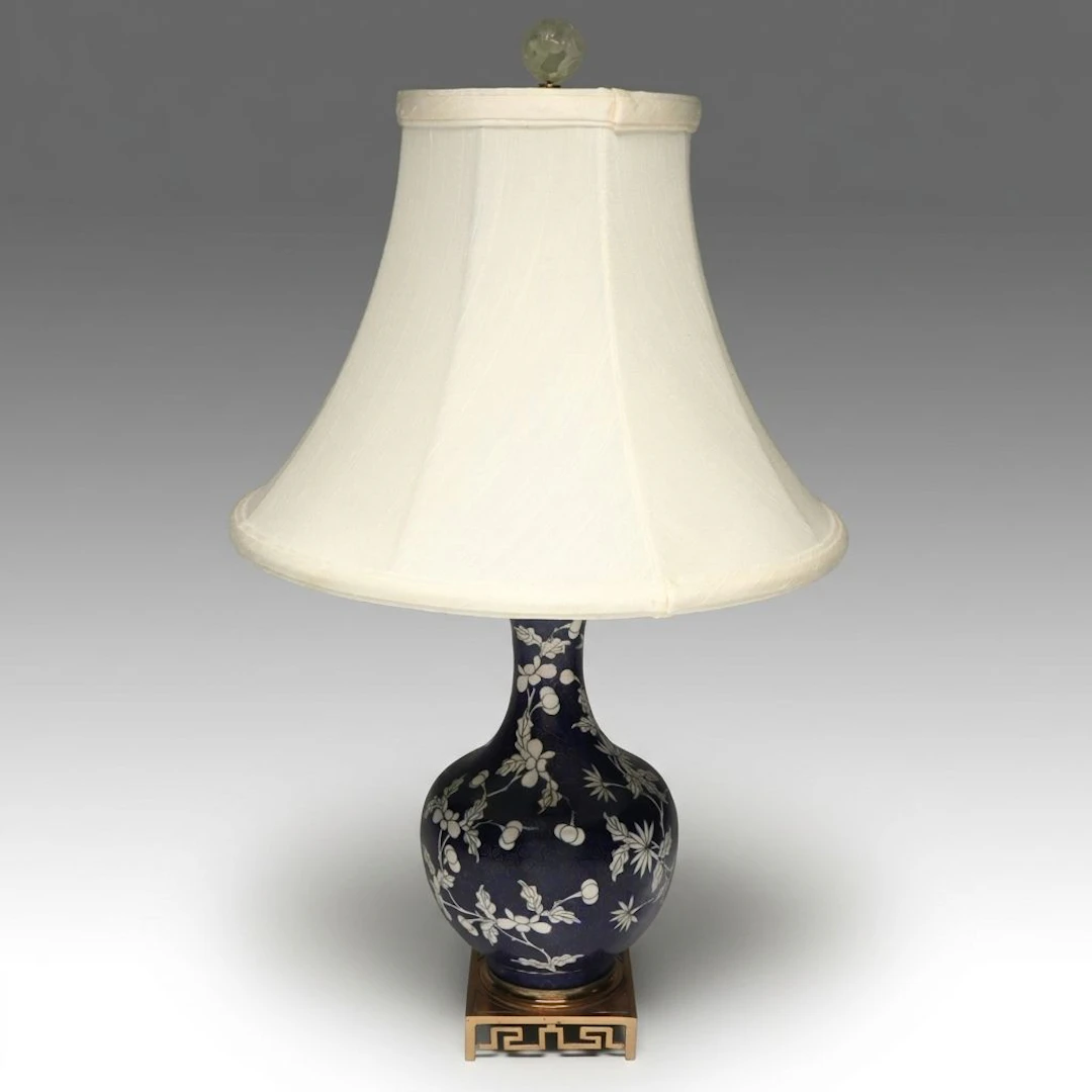 Chinese Cloisonné Vase Table Lamp with Silk Bell Shade