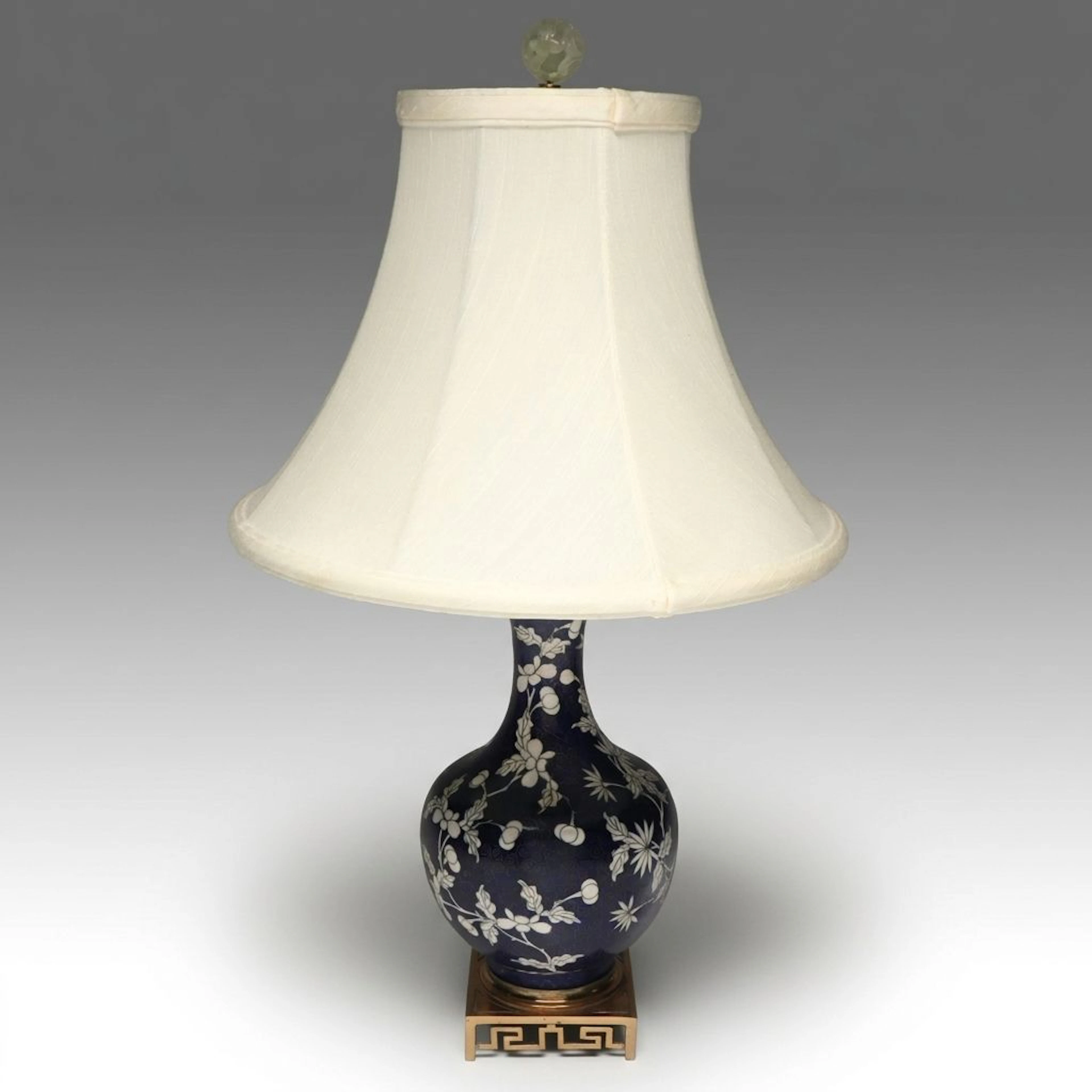 Chinese Cloisonné Vase Table Lamp with Silk Bell Shade