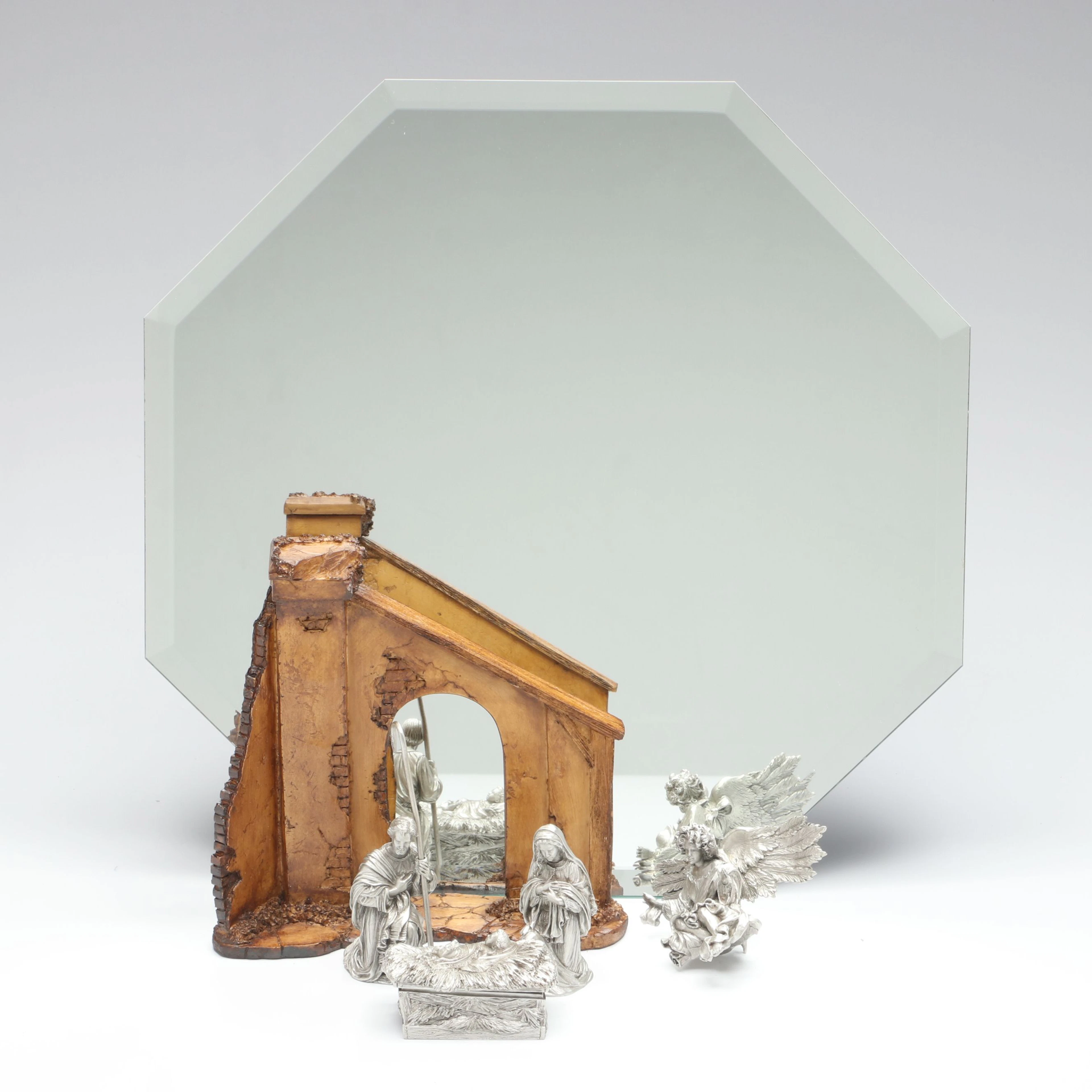WT Wilson Pewter Nativity Scene with Mirror