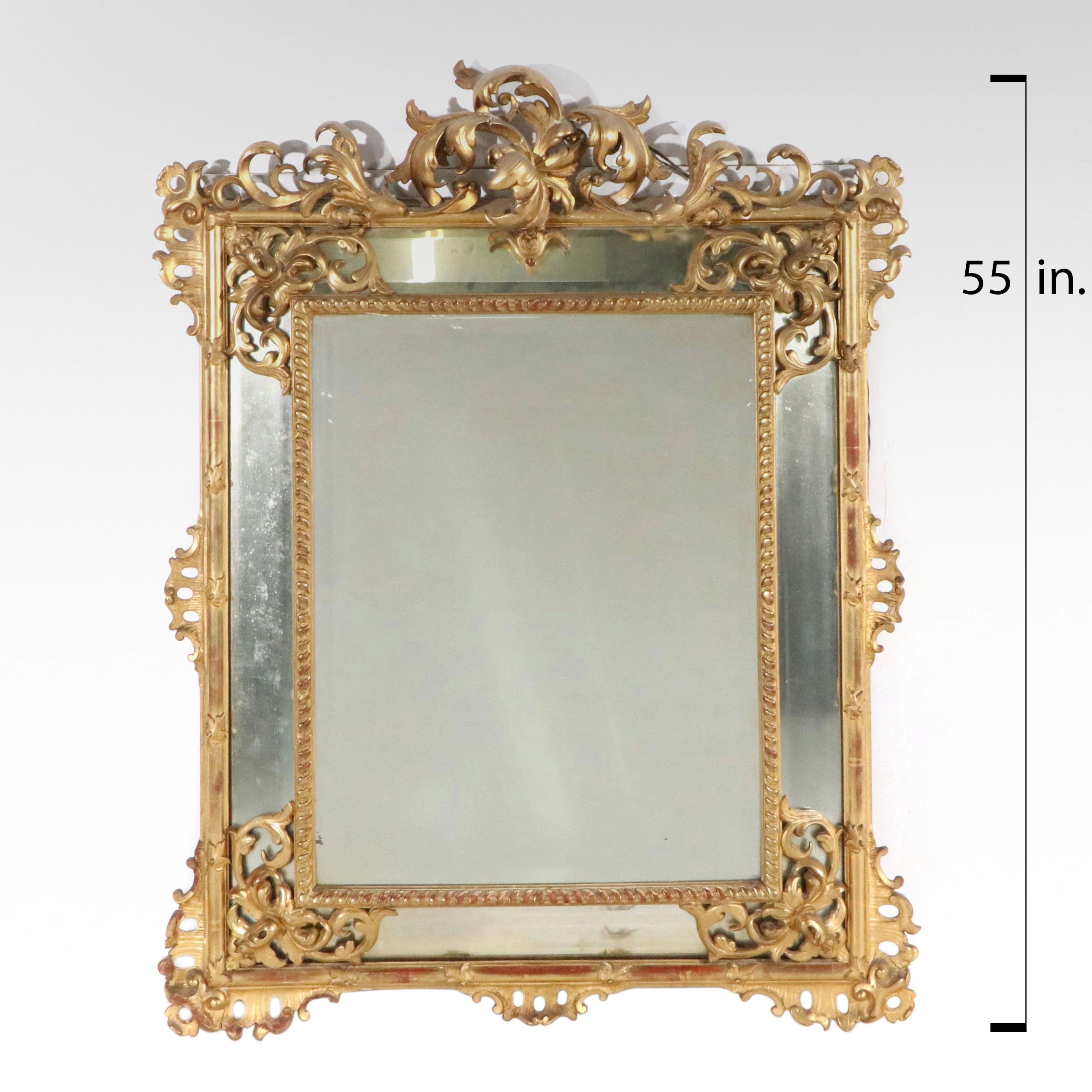 Rococo Style Gilt Wood Scrolling Acanthus Wall Mirror, 19th Century