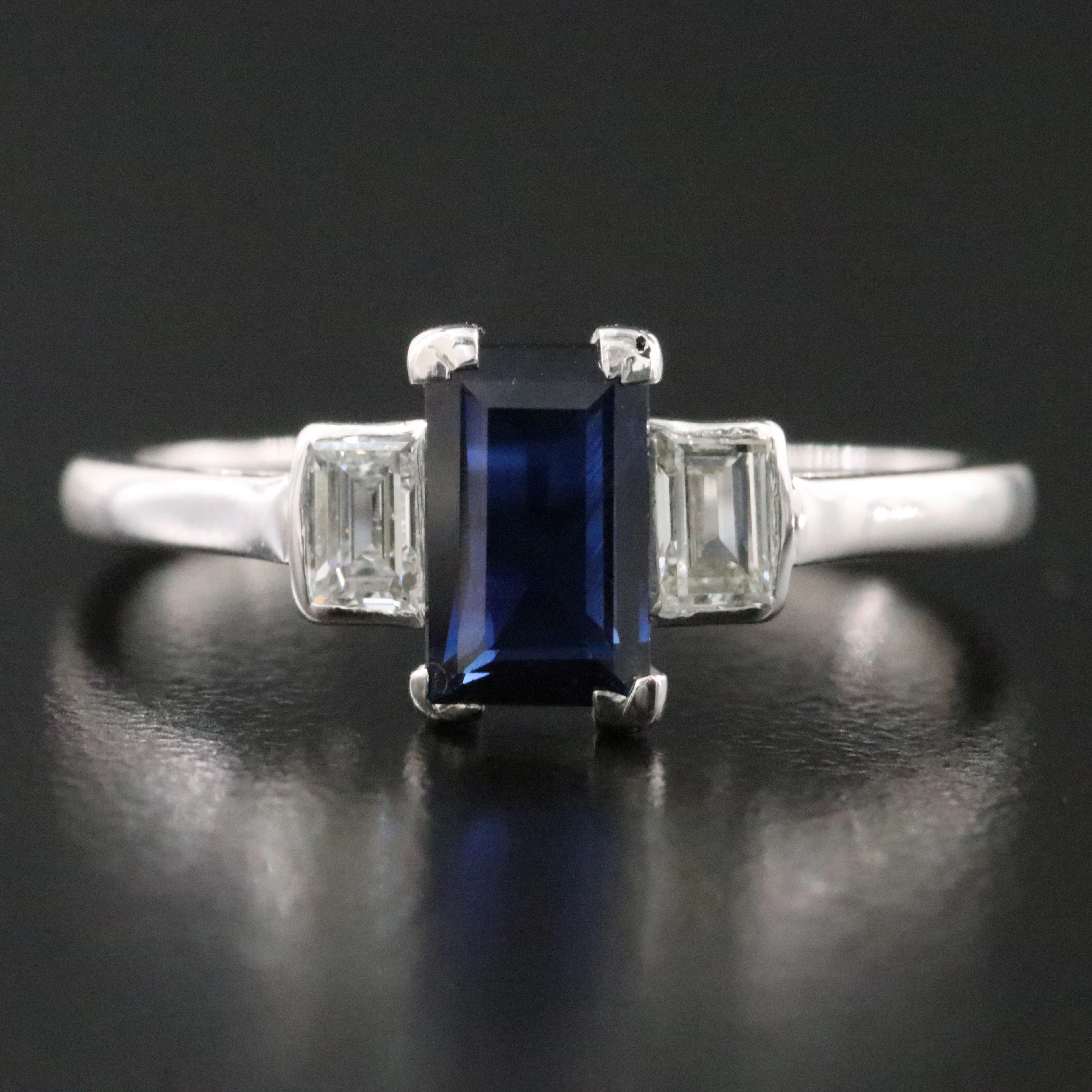 Palladium 1.04 CT Unheated Sapphire and Diamond Ring with GIA Report