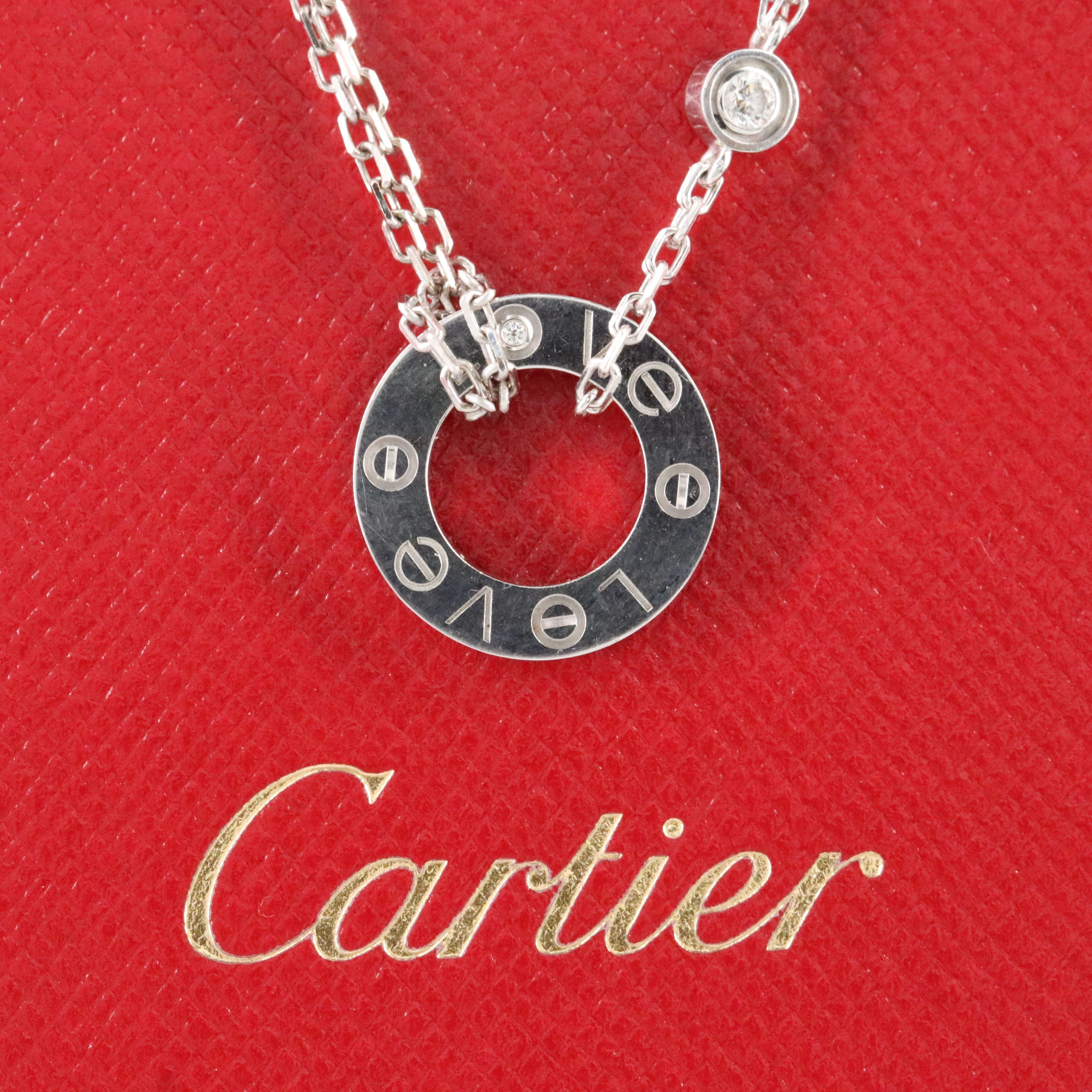 Cartier LOVE 18K Diamond Circle Necklace with COA
