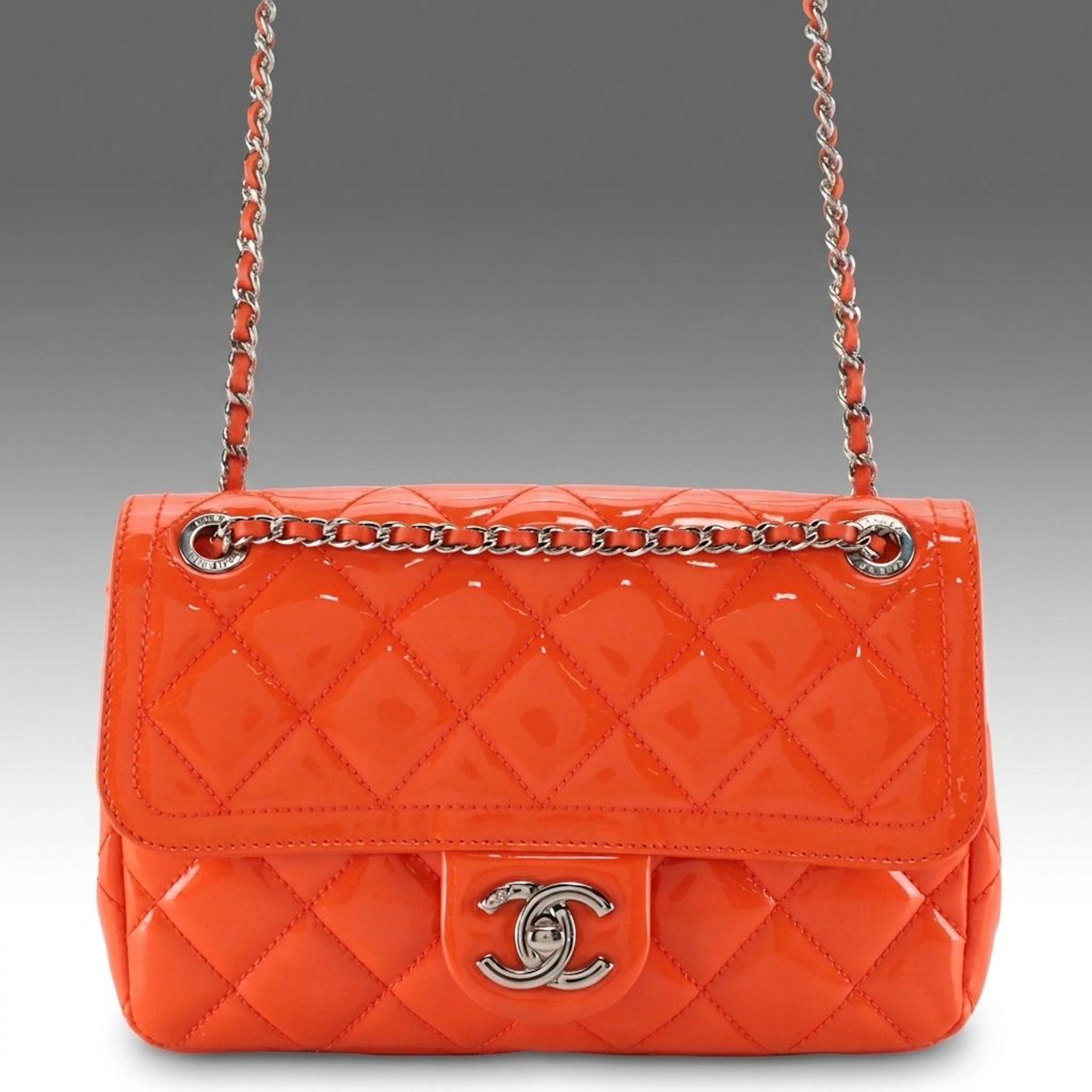 Chanel Coco Shine Single Flap Shoulder Bag in Orange Quilted Patent Leather