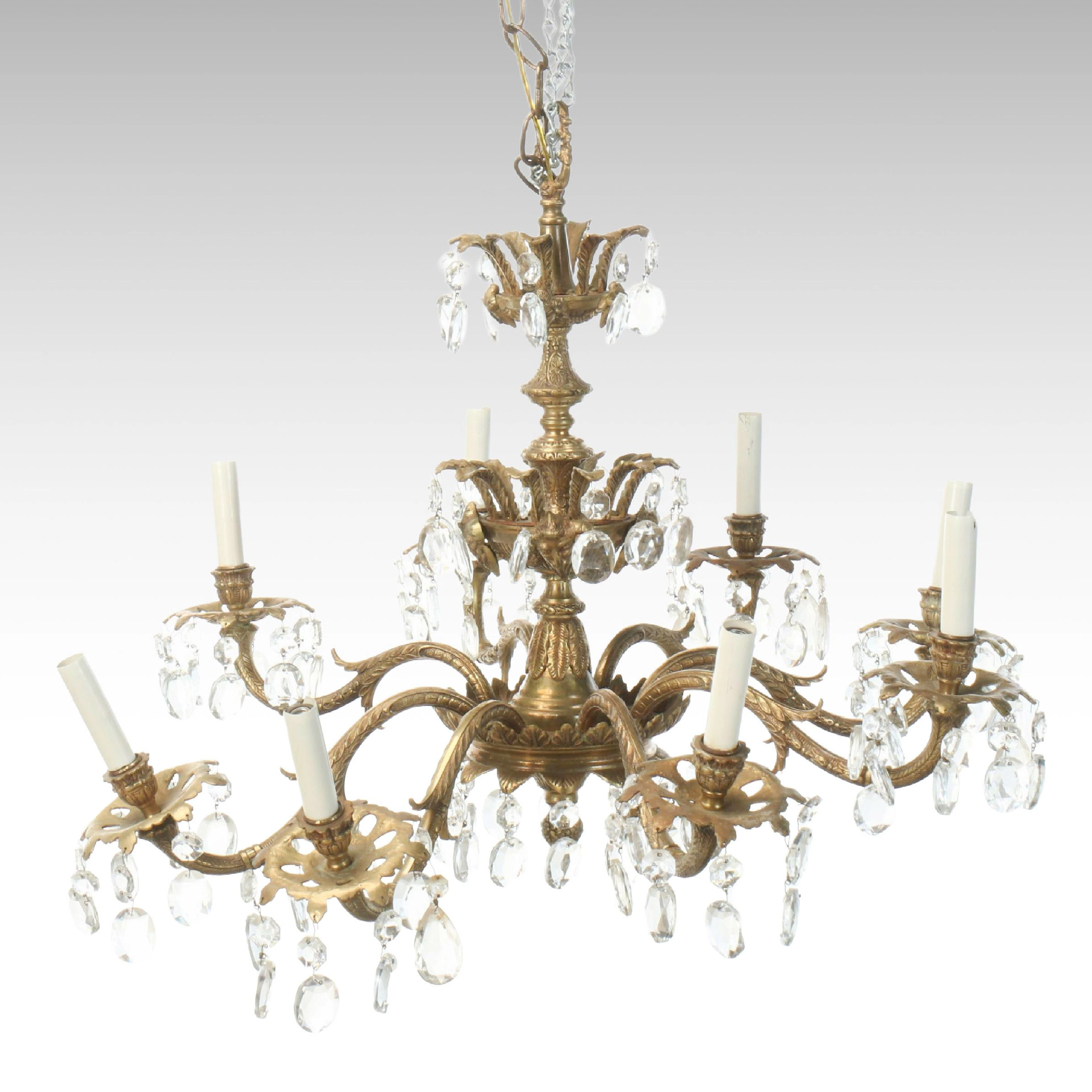 Hollywood Regency Style Brass and Acrylic Eight-Light Chandelier