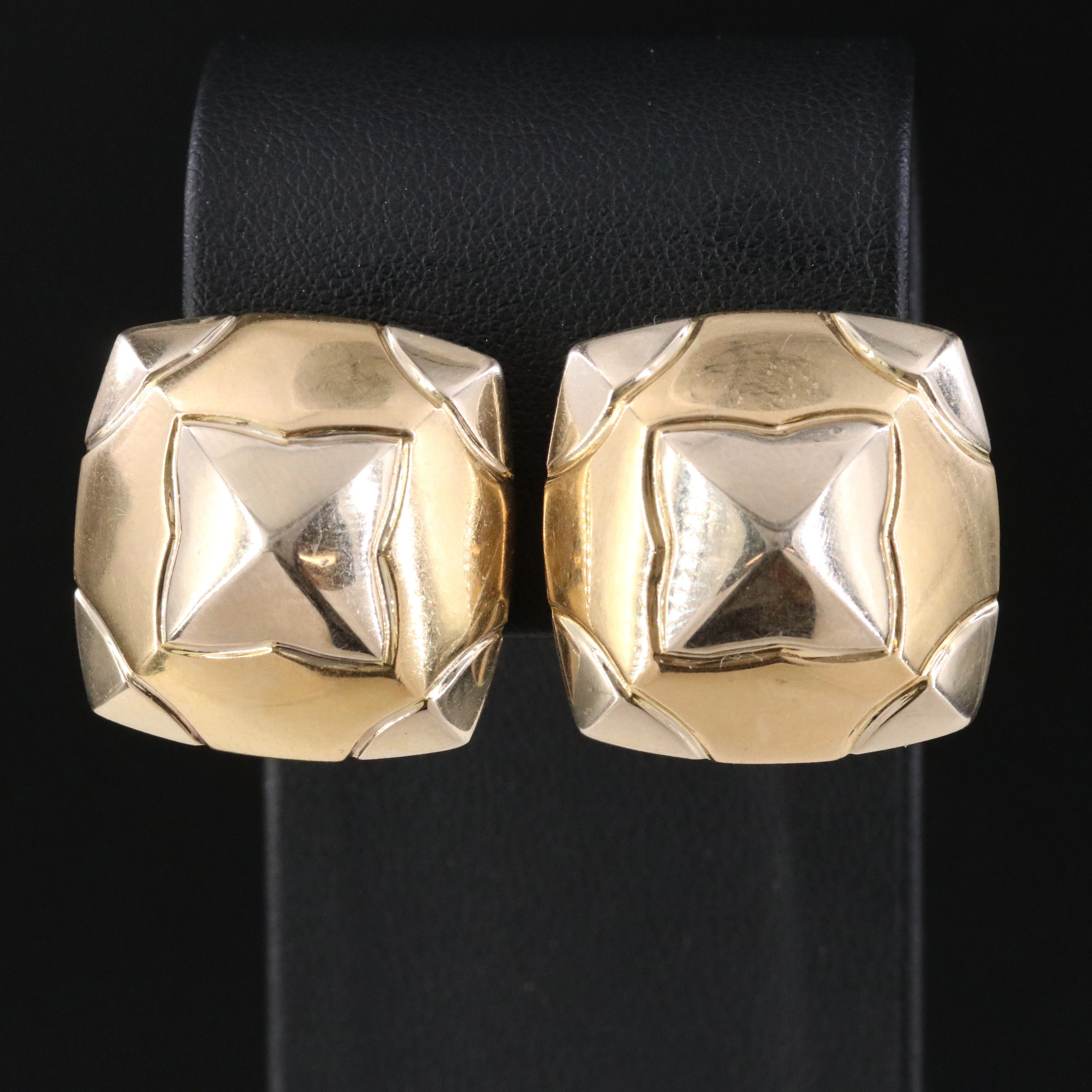 Bulgari BVLGARI 18K Two-Tone Pyramid Clip Earrings, 1990s