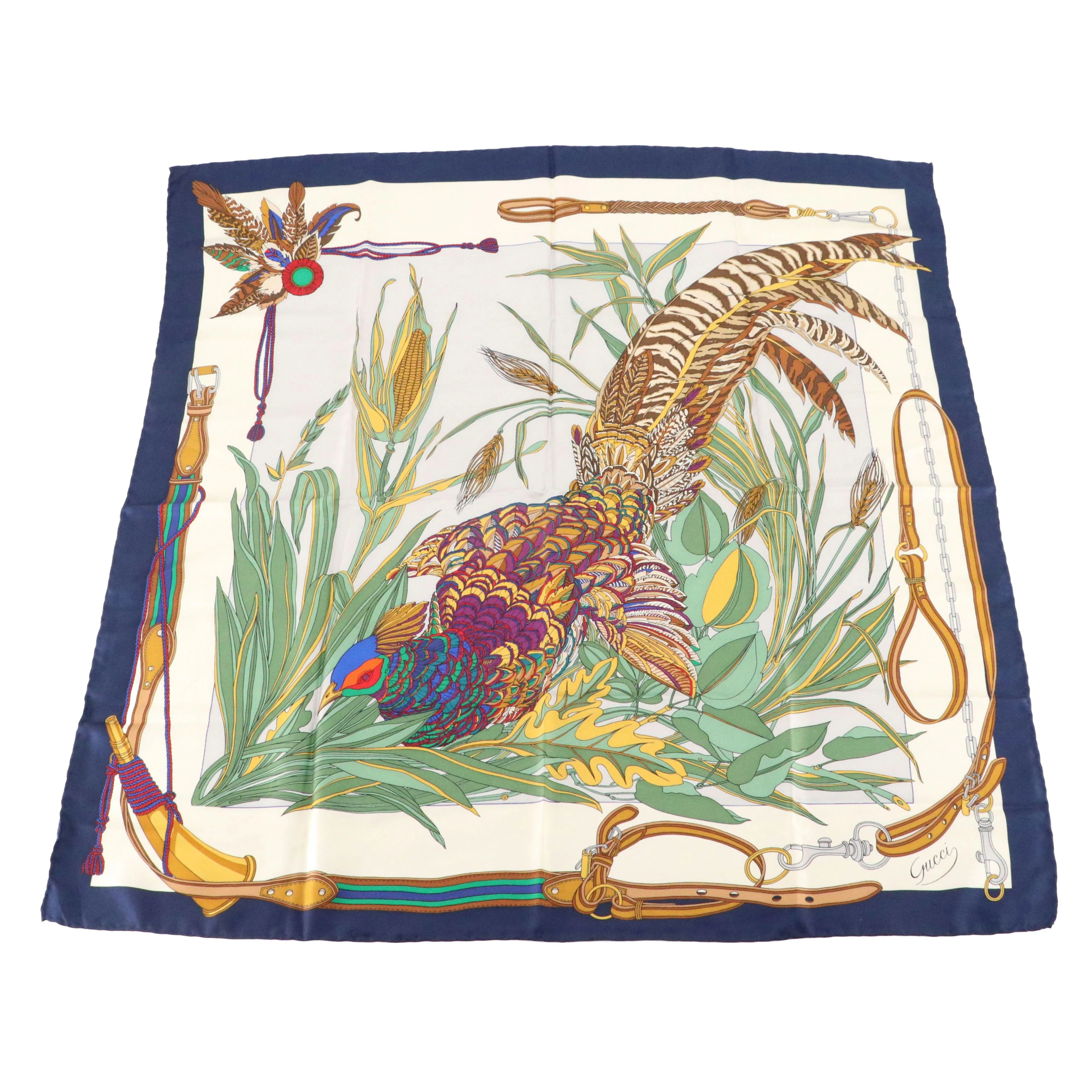 Gucci Golden Pheasant Scarf 90 in Silk Twill