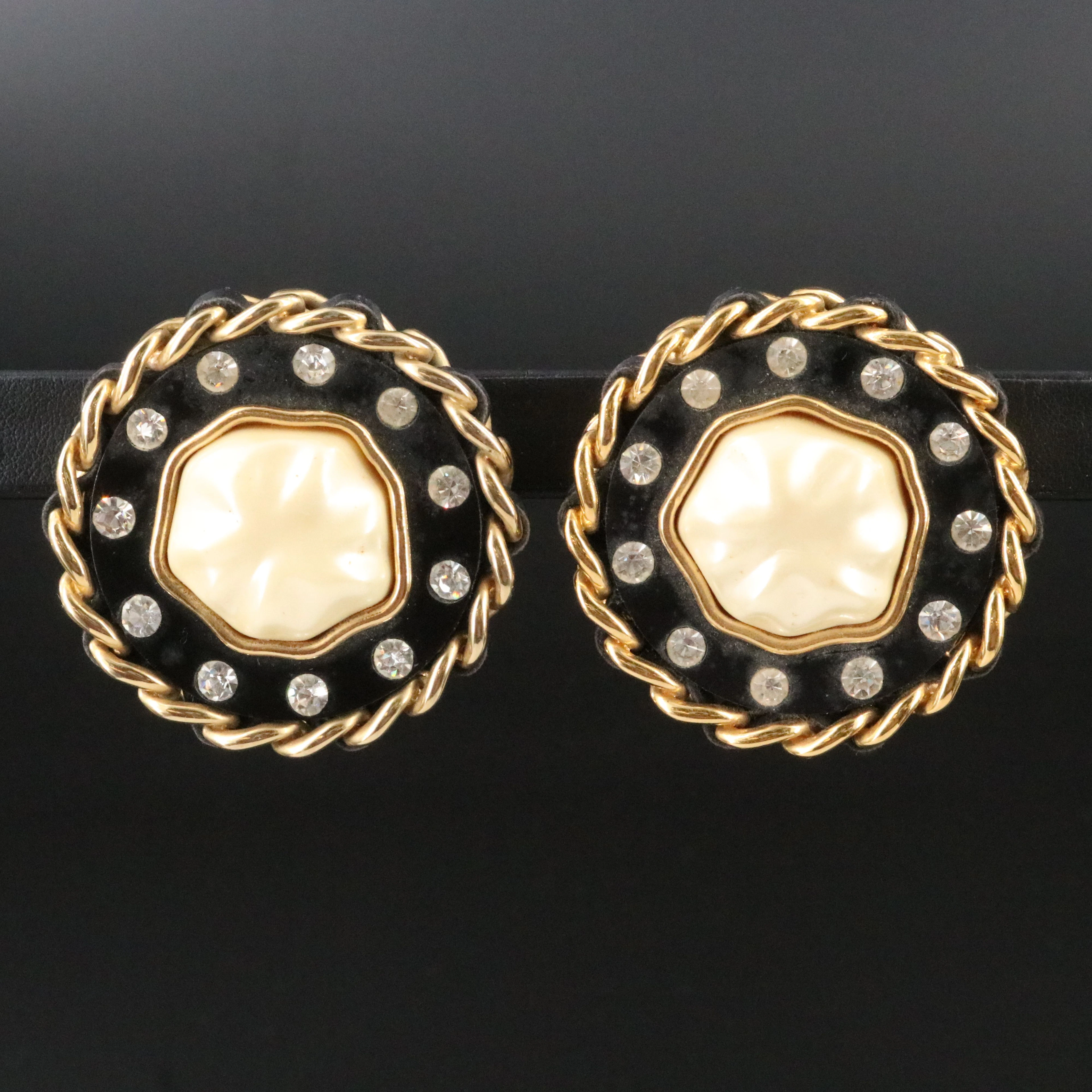 Chanel Glass Pearl, Crystal and Resin Clip Earrings, 1988
