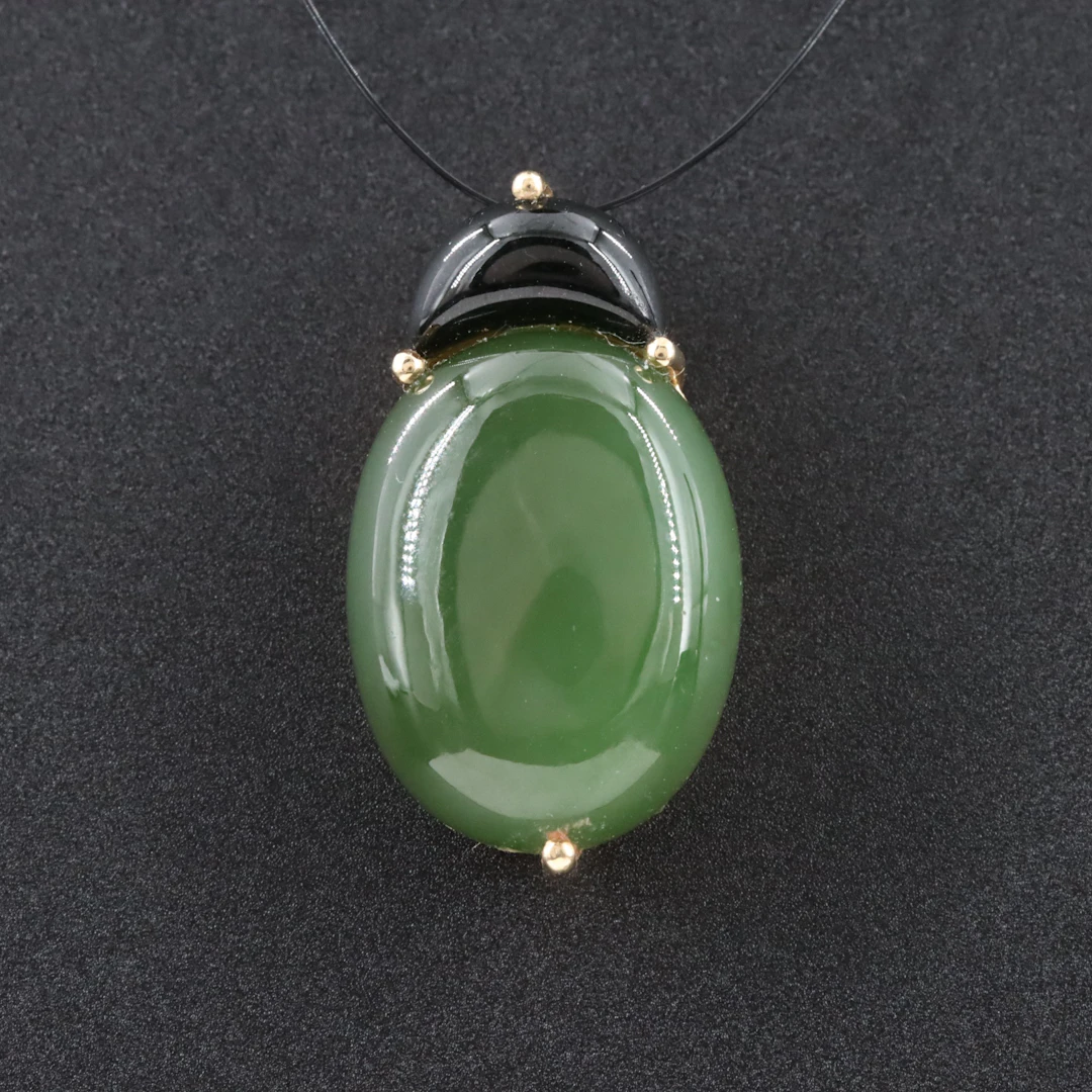 14K Nephrite and Black Onyx Pendant