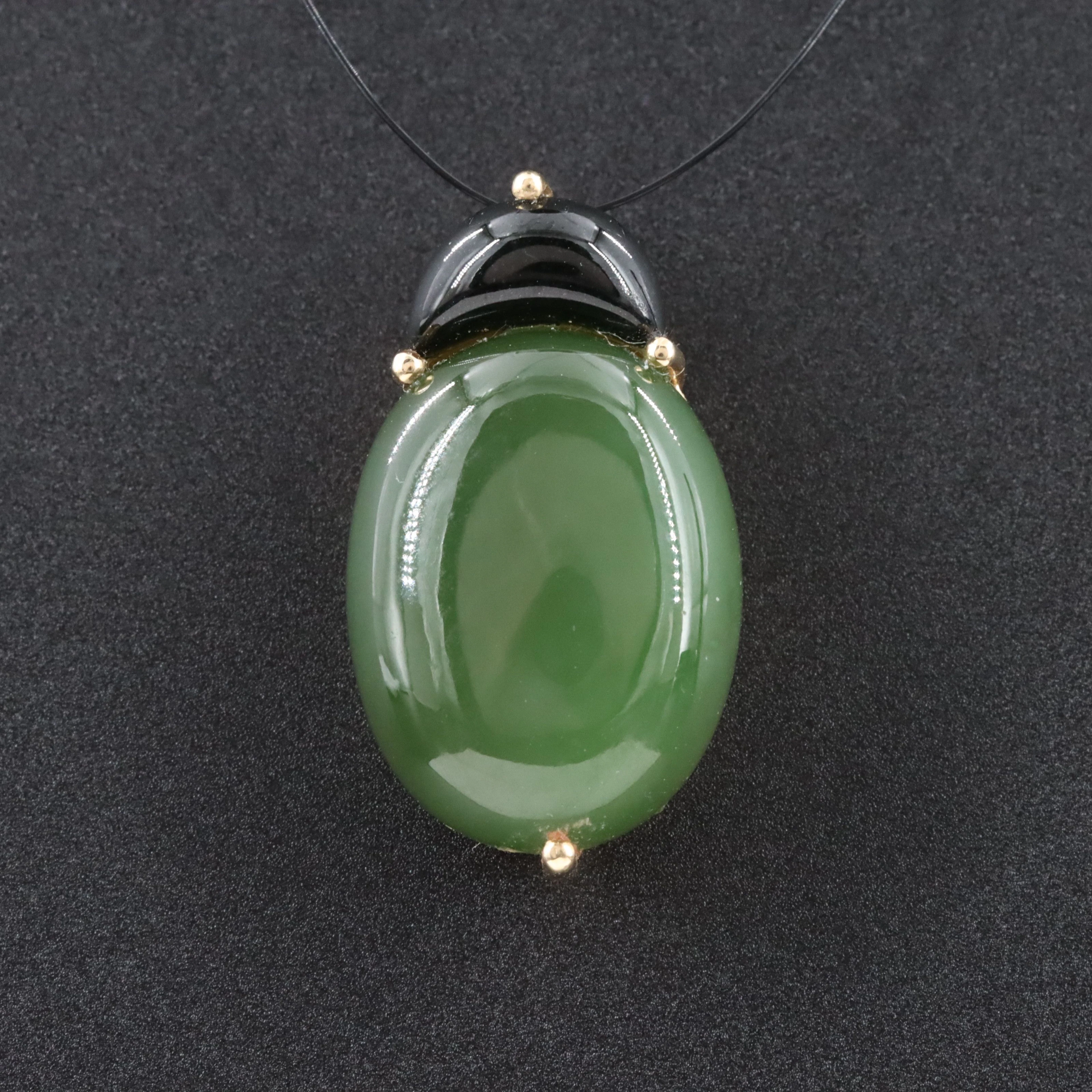 14K Nephrite and Black Onyx Pendant