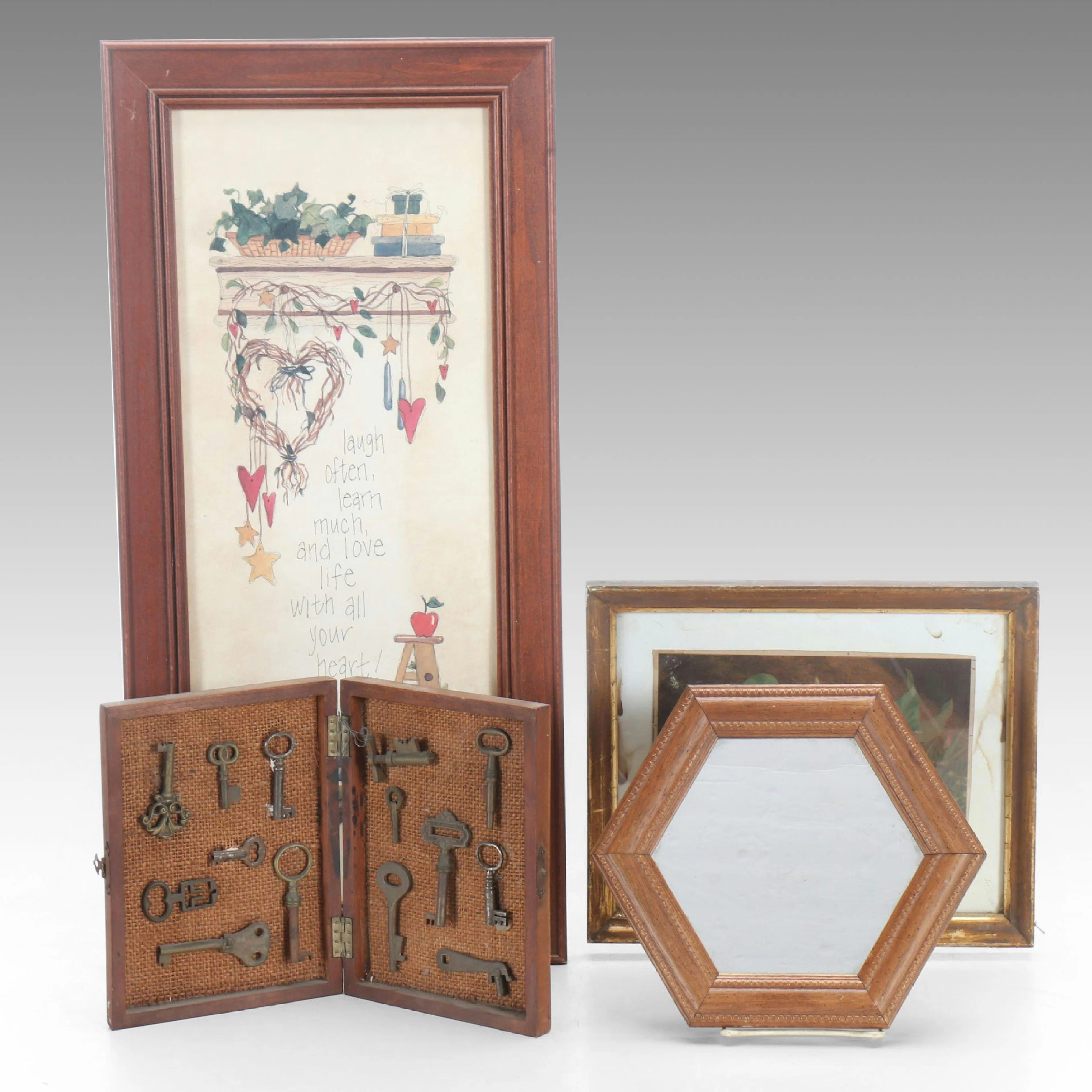 Iron Skeleton Key Assemblage with Americana Print, Mirror and More