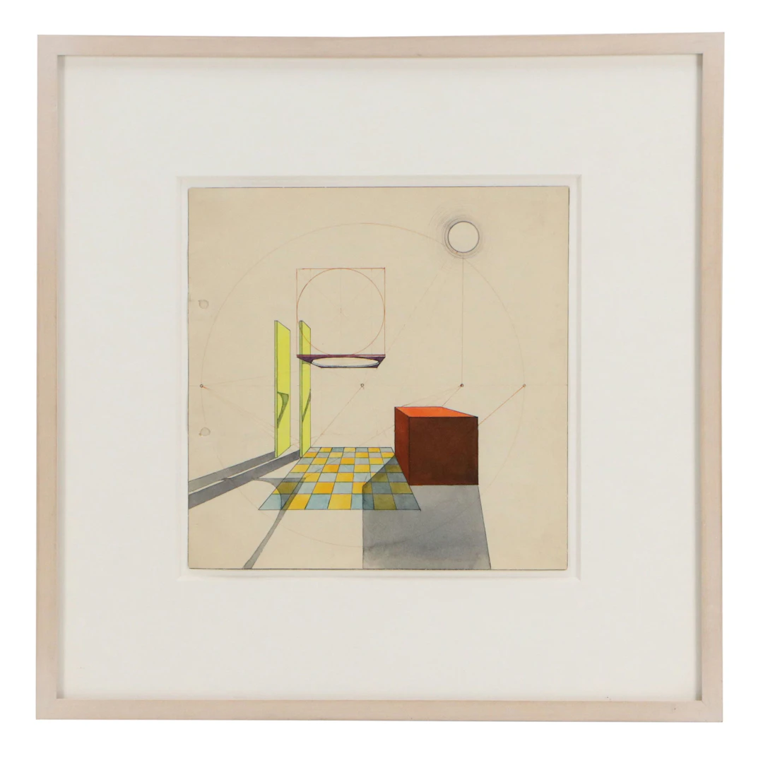 Joost Schmidt Bauhaus Colored Pencil & Watercolor "Analytical Drawing," c. 1940