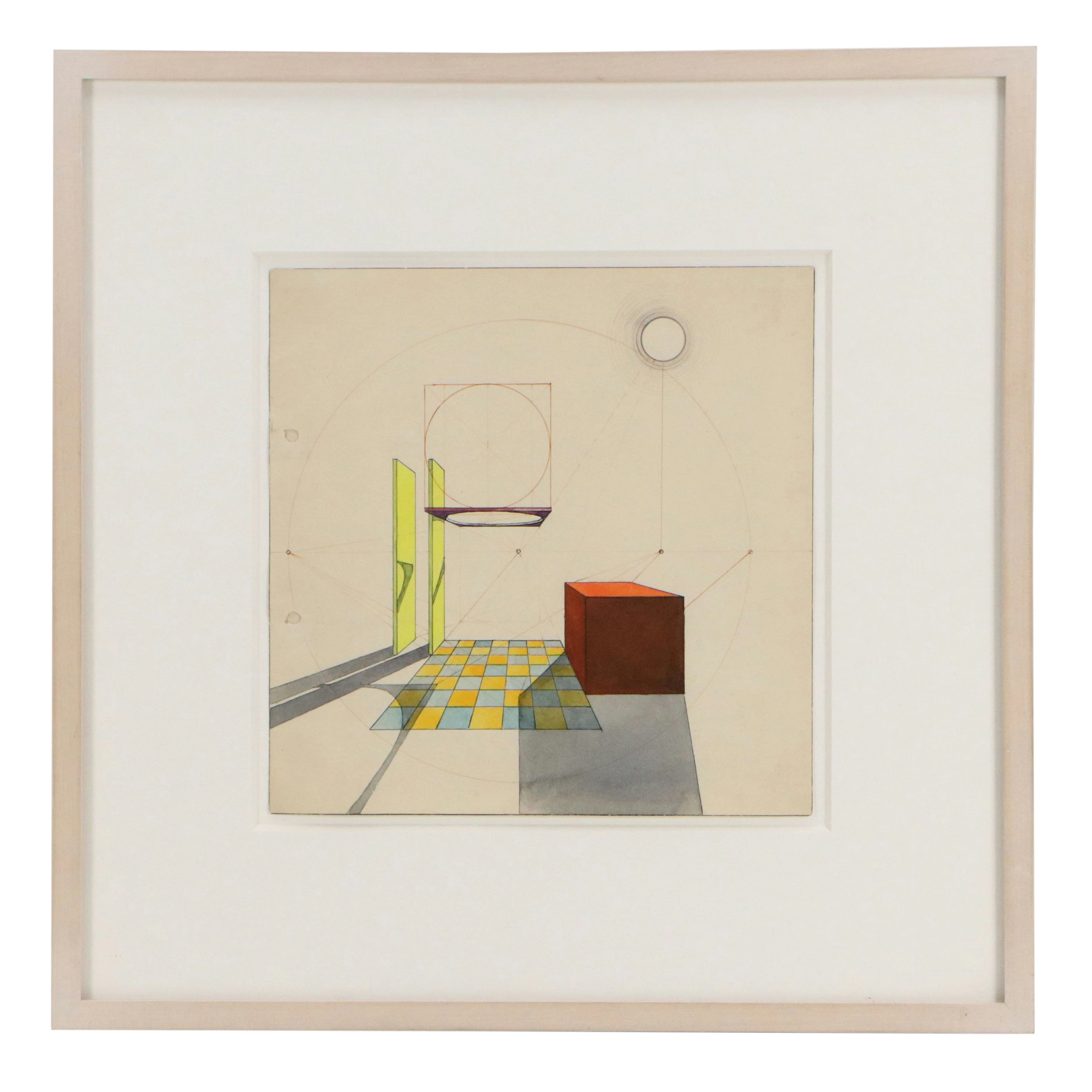Joost Schmidt Bauhaus Colored Pencil & Watercolor "Analytical Drawing," c. 1940