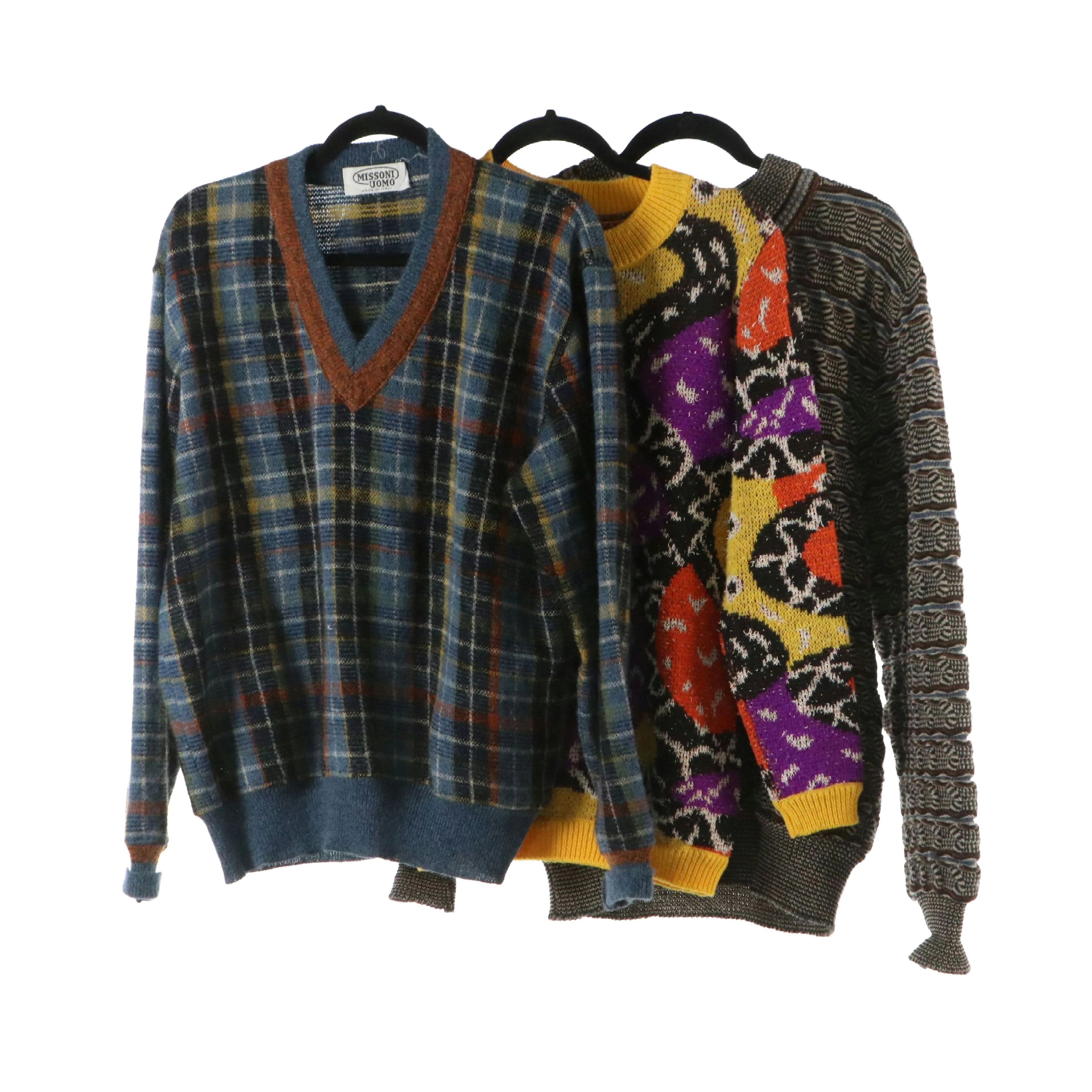 Men's Vintage Missoni V-Neck and Crewneck Sweaters in Wool/Mohair Blend