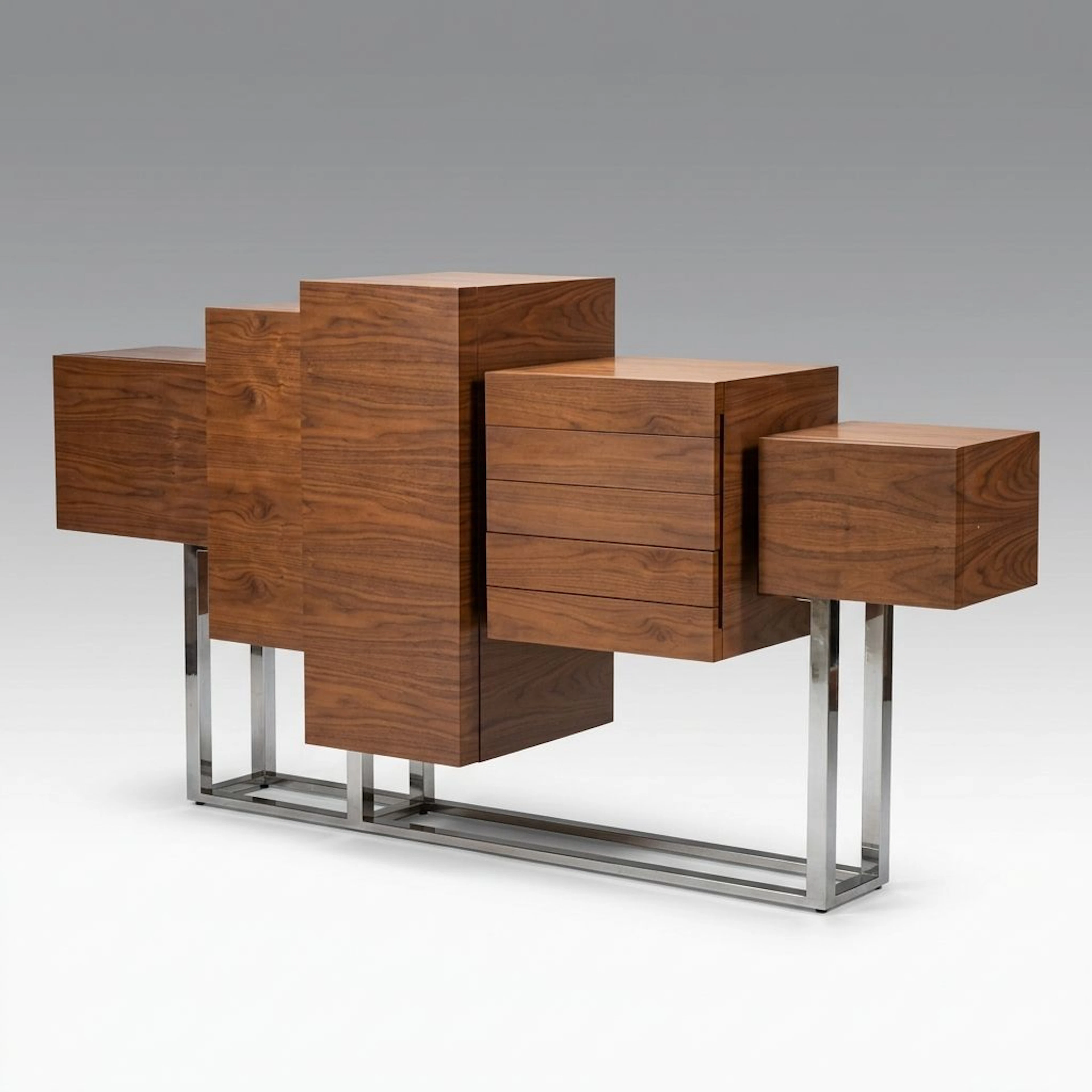 Mid Century Modern Architectural Cubist Cabinet, Mid to Late 20th Century