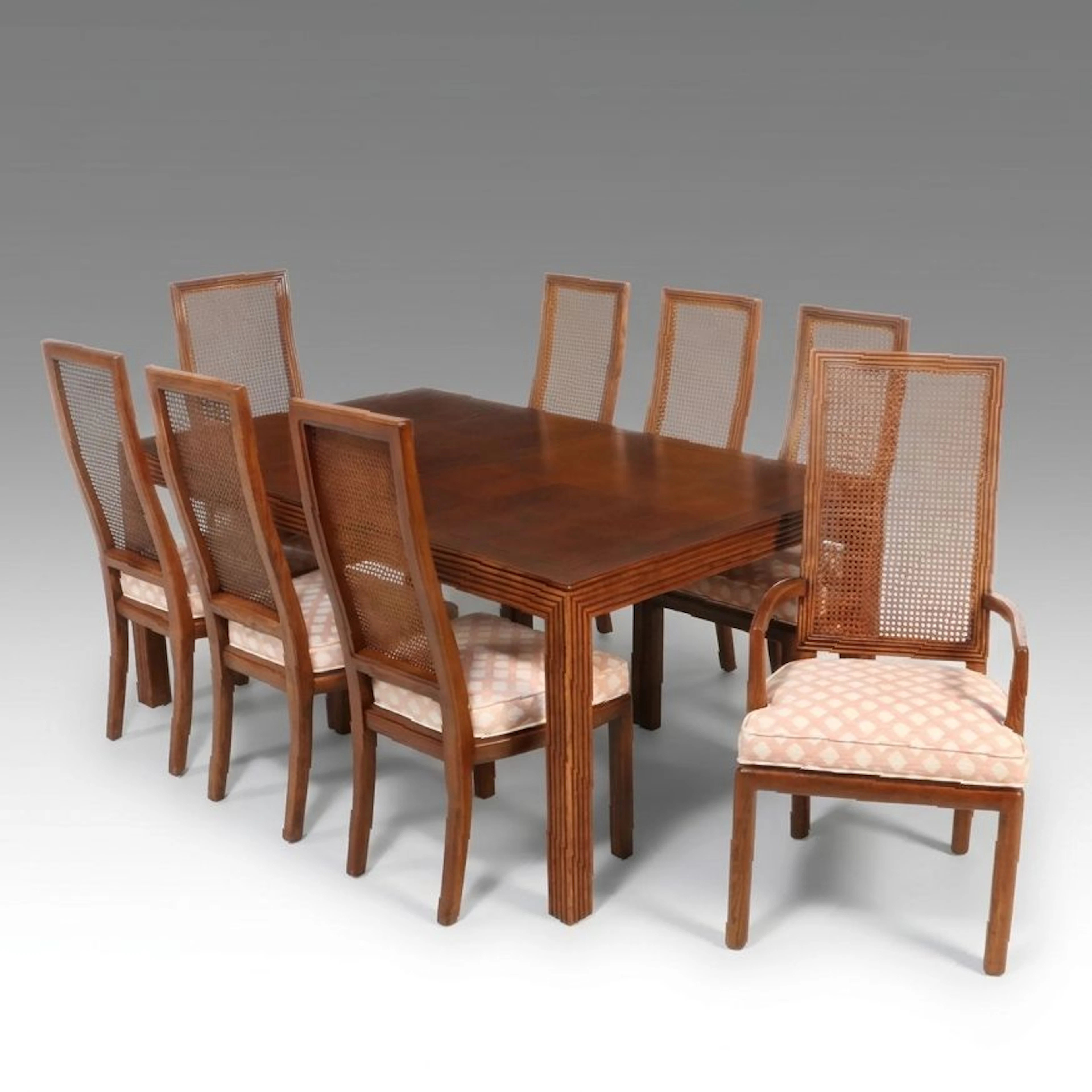 Henredon Parquet Extension Dining Table and Eight Cane-Back Chairs