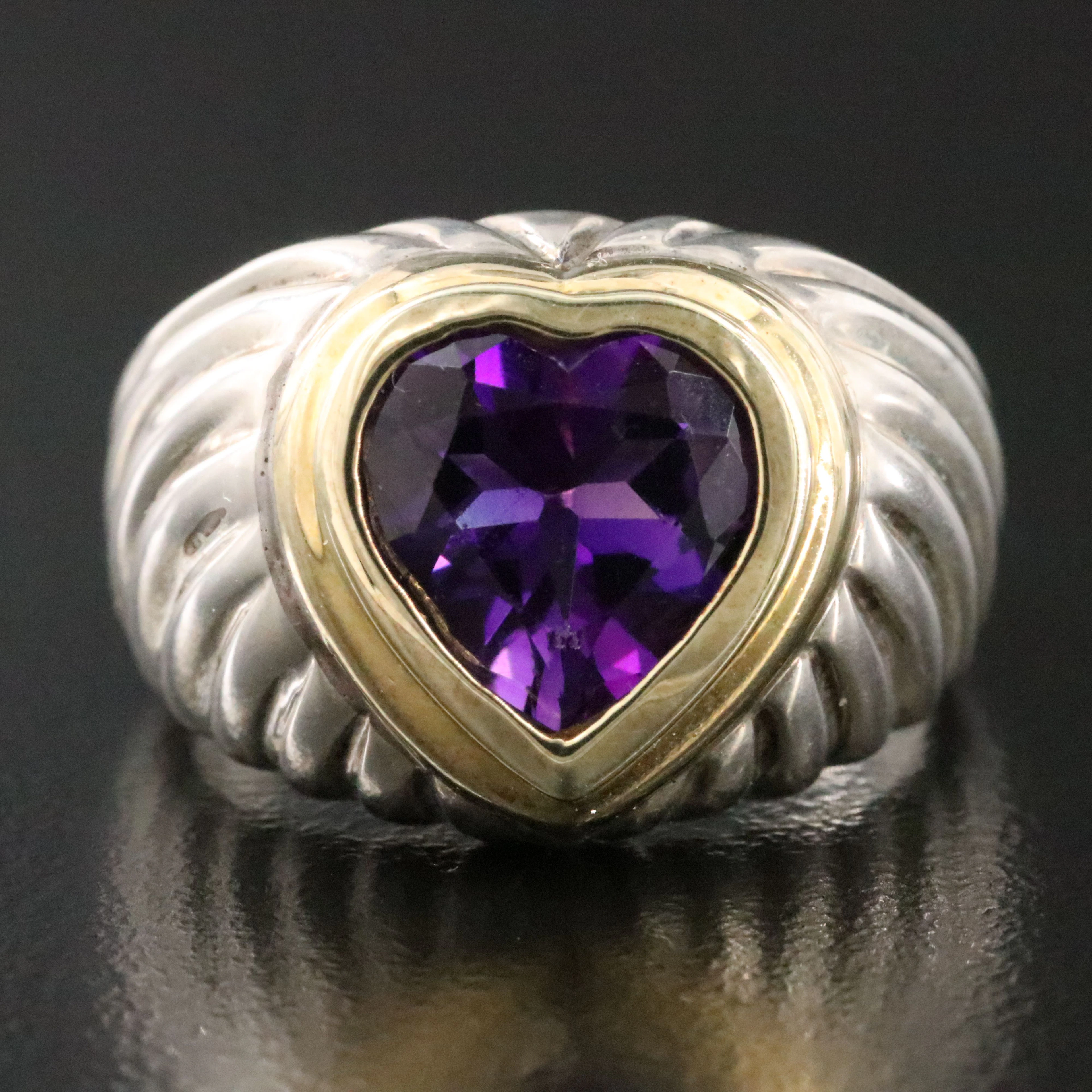 David Yurman Sterling and Amethyst Cable Heart Ring with 14K Accent