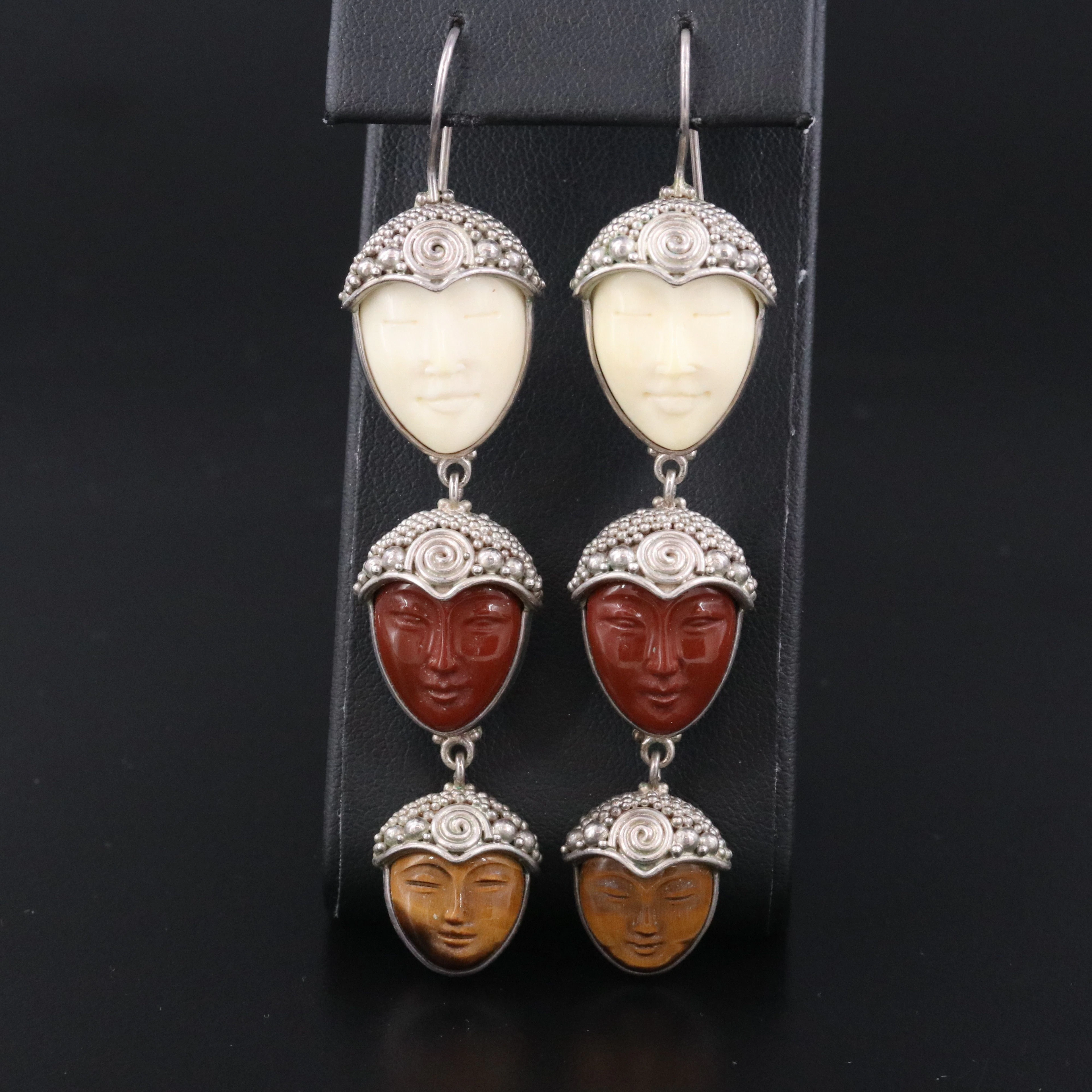 Sajen Sterling Drop Earrings Including Bone, Jasper and Tiger's Eye