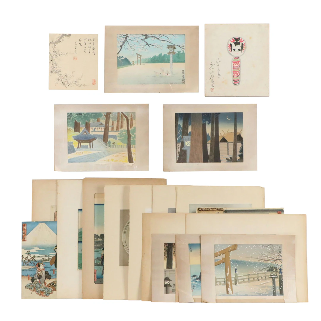 After Utagawa Hiroshige "Yahai Bridge at Okazaki" and Other Prints