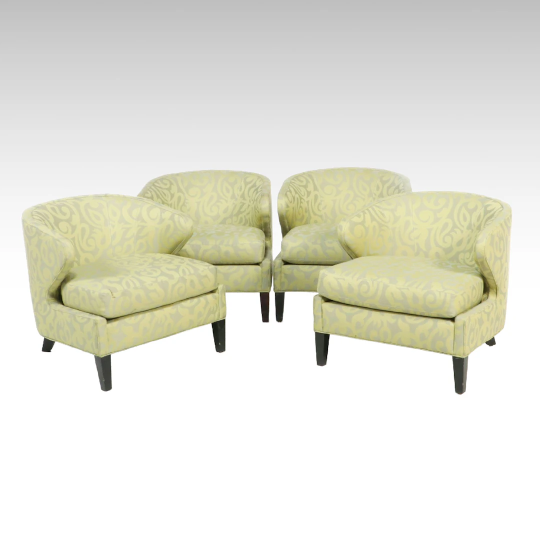 Set of Four Sterling Tree Studio Green Upholstered Lounge Chairs
