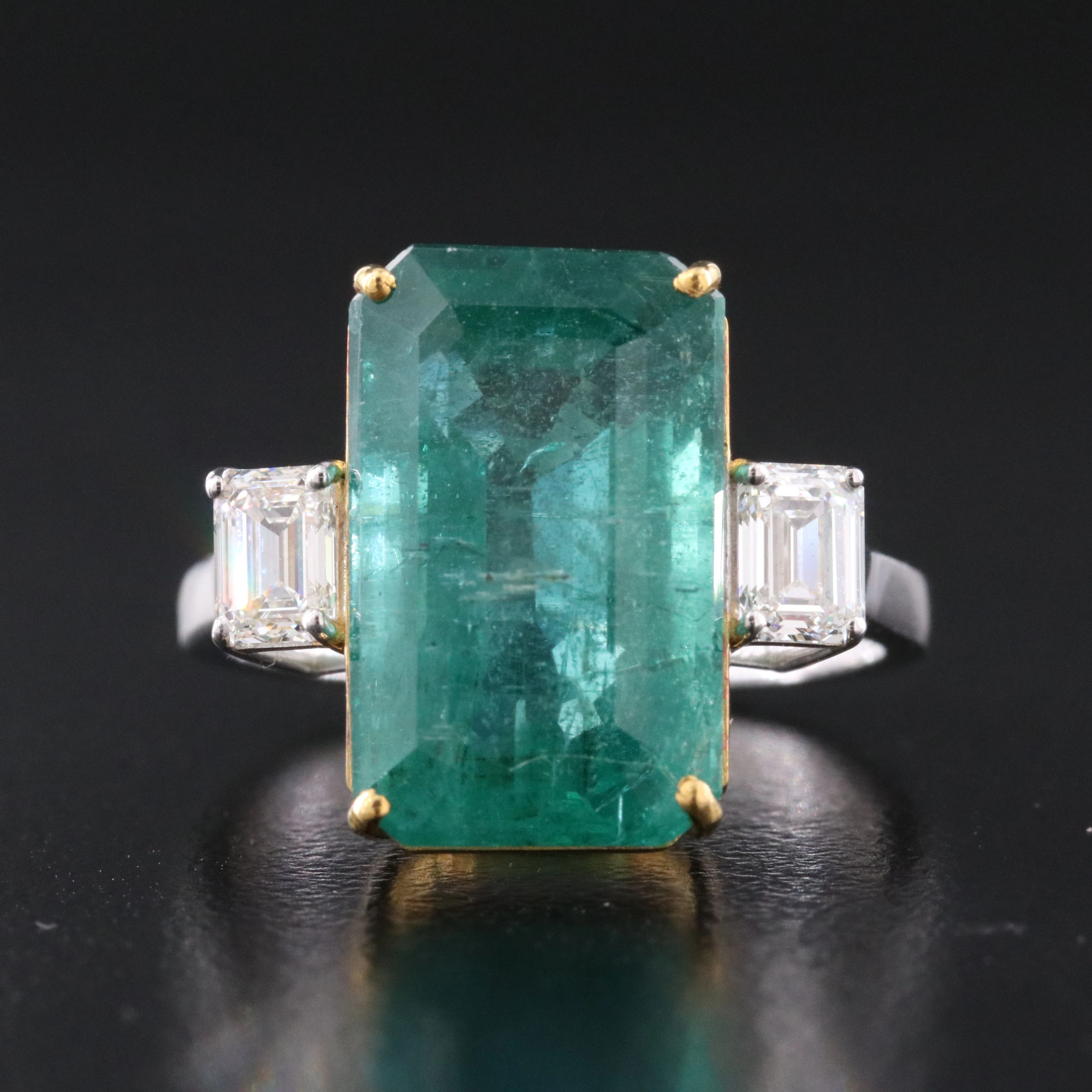18K 7.29 CT Zambian Emerald and Diamond Ring with GIA Reports