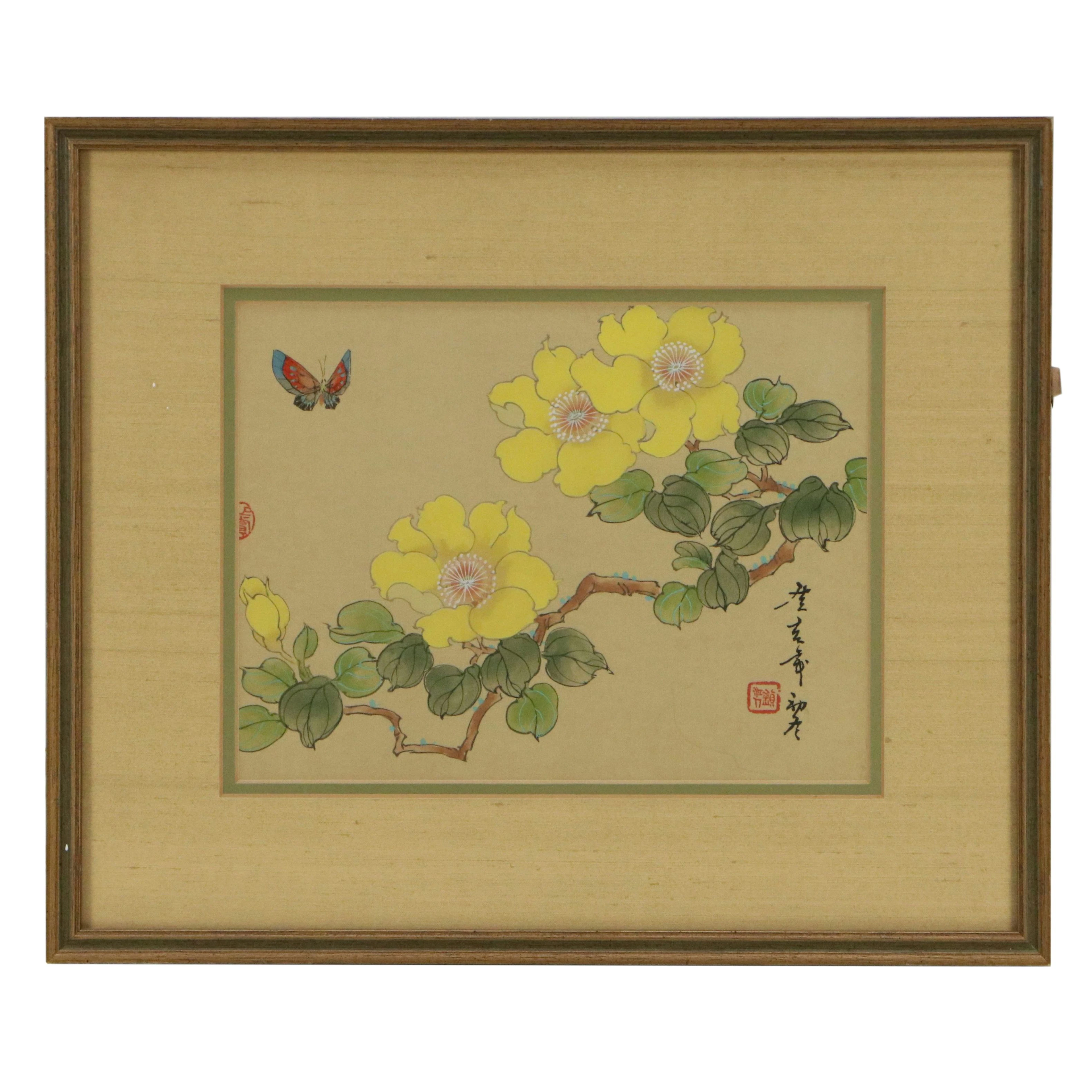 Chinese Huaniaohua Gongbi Gouache Painting on Silk