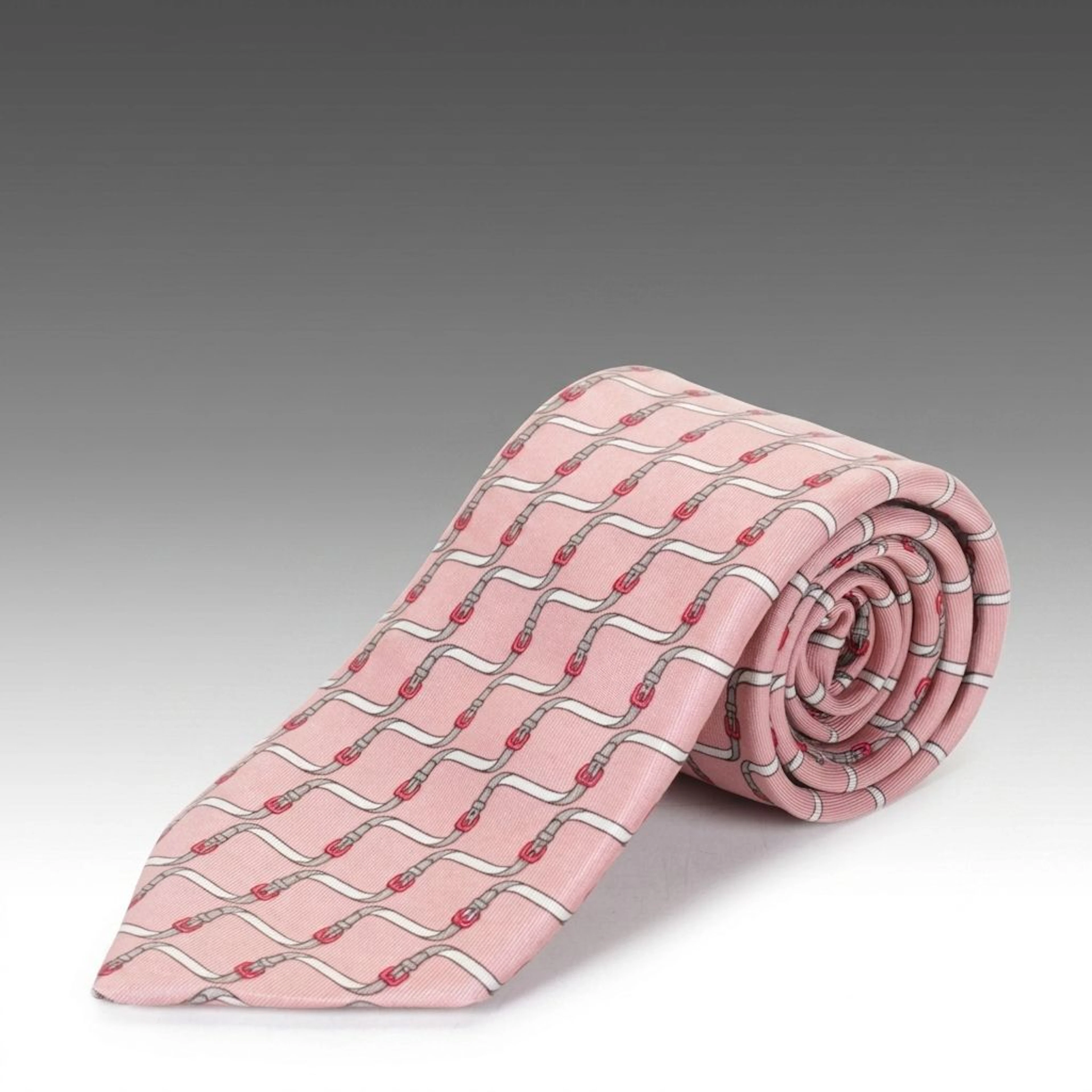Hermès Pink Silk Neck Tie with Buckle Motif