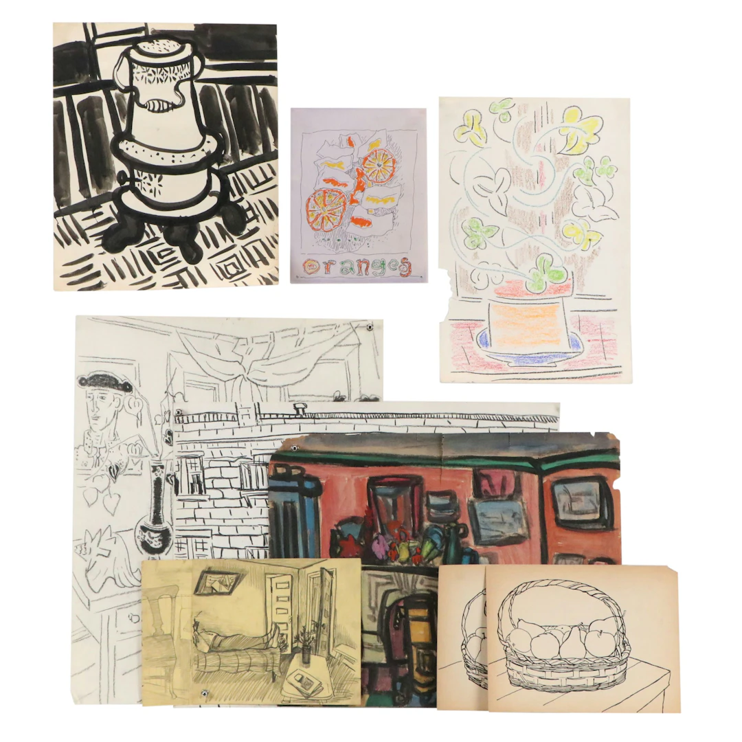 Collection of Achi Sullo Mixed Media Still Life Drawings, Circa Late 20th C.