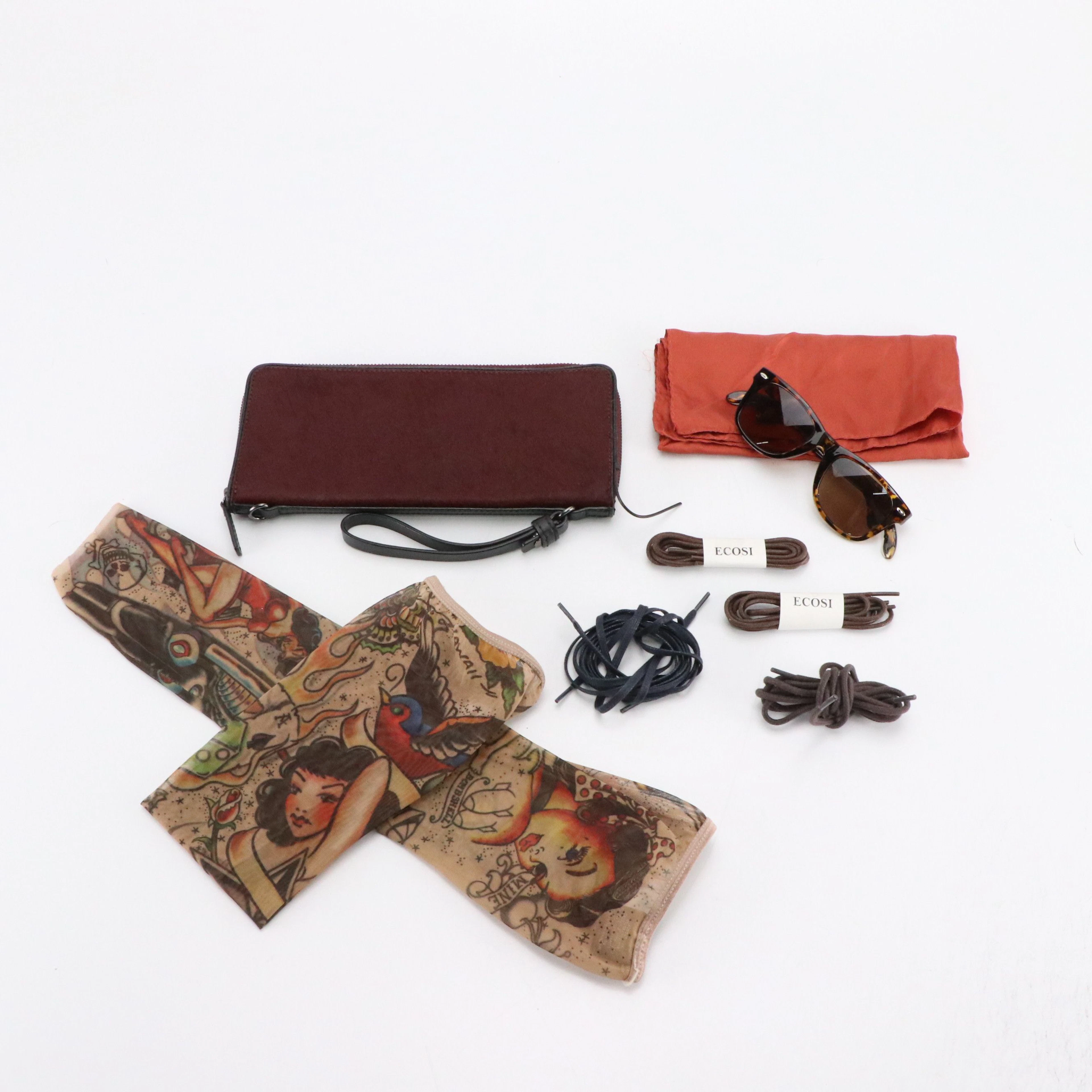 Gap Calfhair and Leather Wristlet, Other Silk Pocket Square, Sunglasses