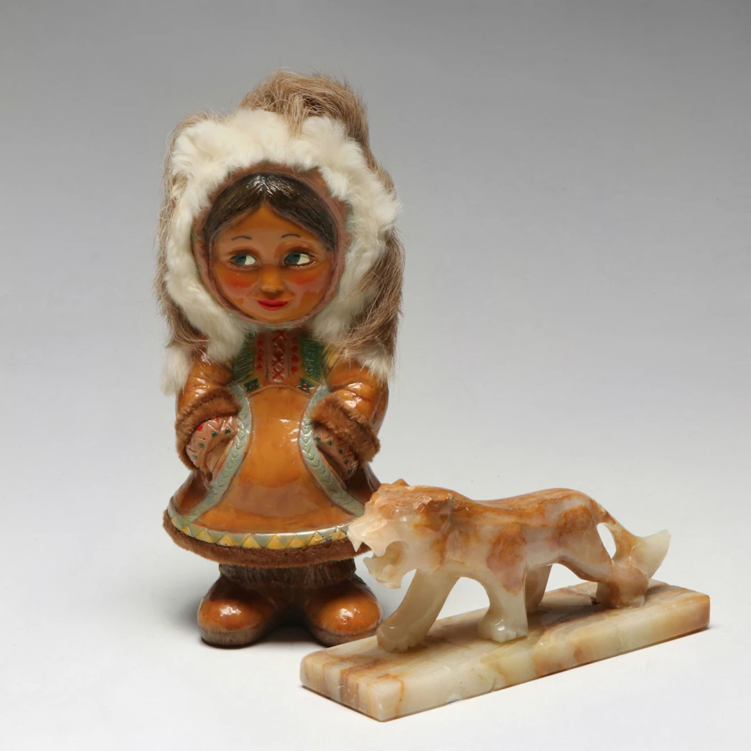H. P. Naber Alaskan Doll with Carved Calcite Tiger
