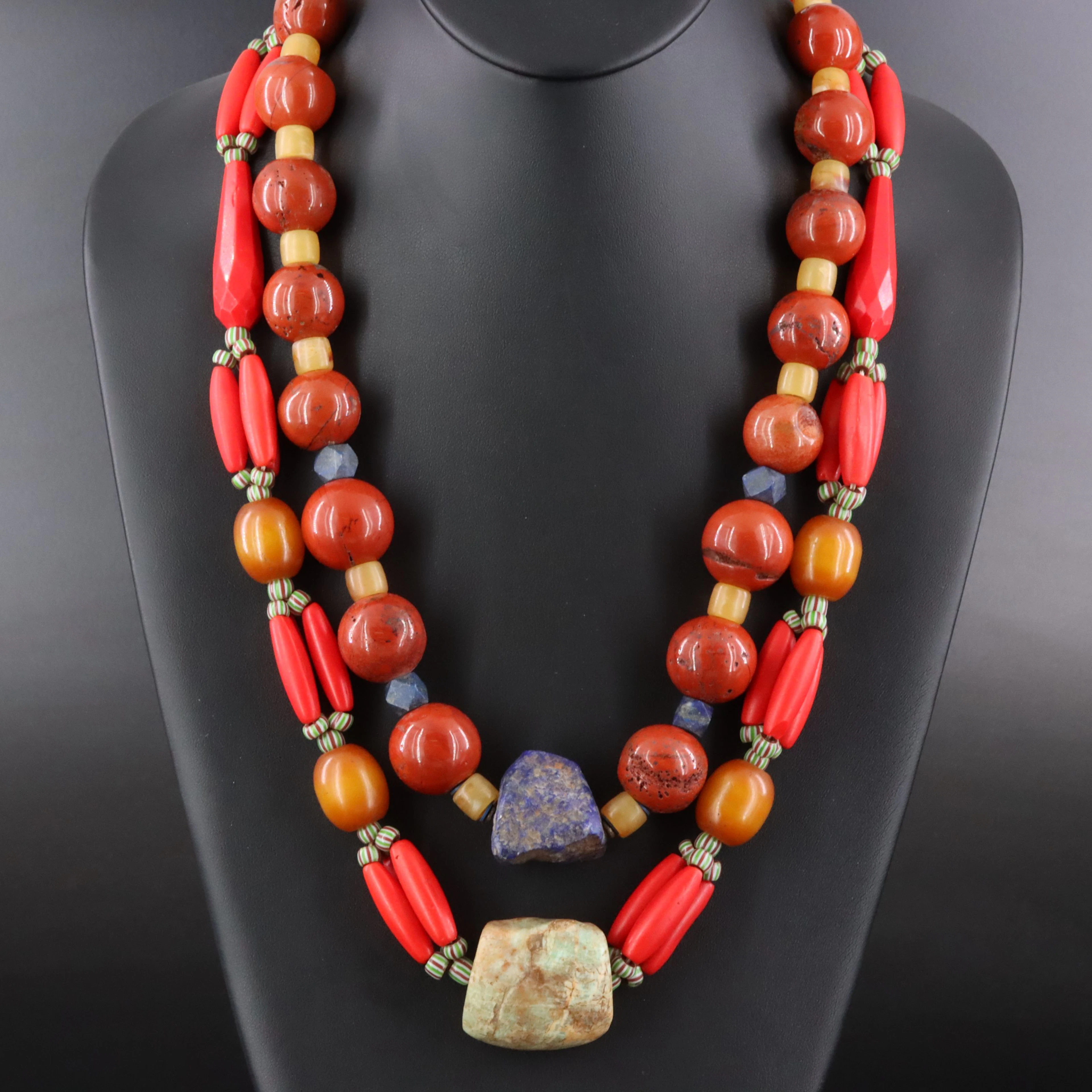 Necklaces Including Trade Beads, Lapis Lazuli and Red Jasper