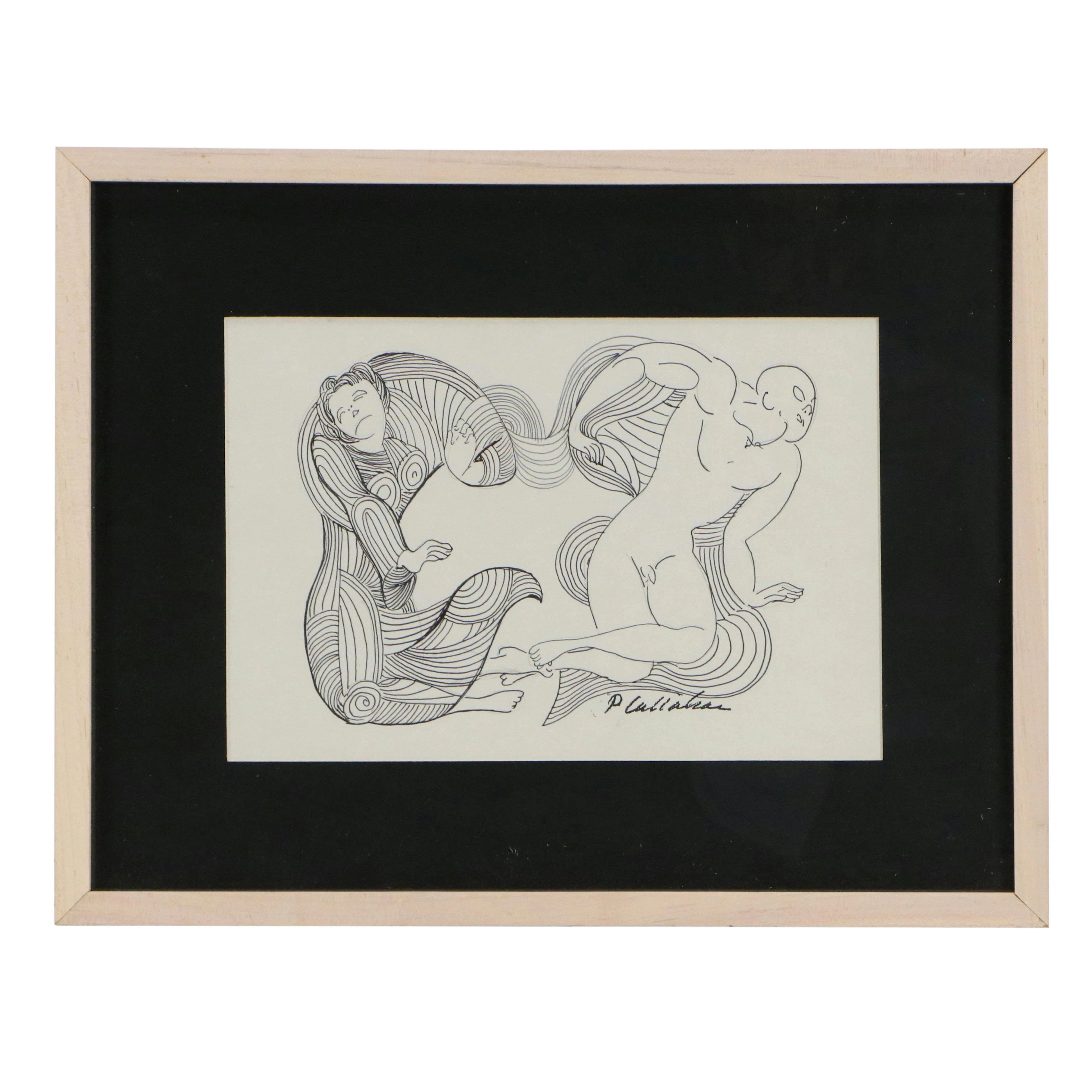 Phillip Callahan Ink Drawing of Two Figures