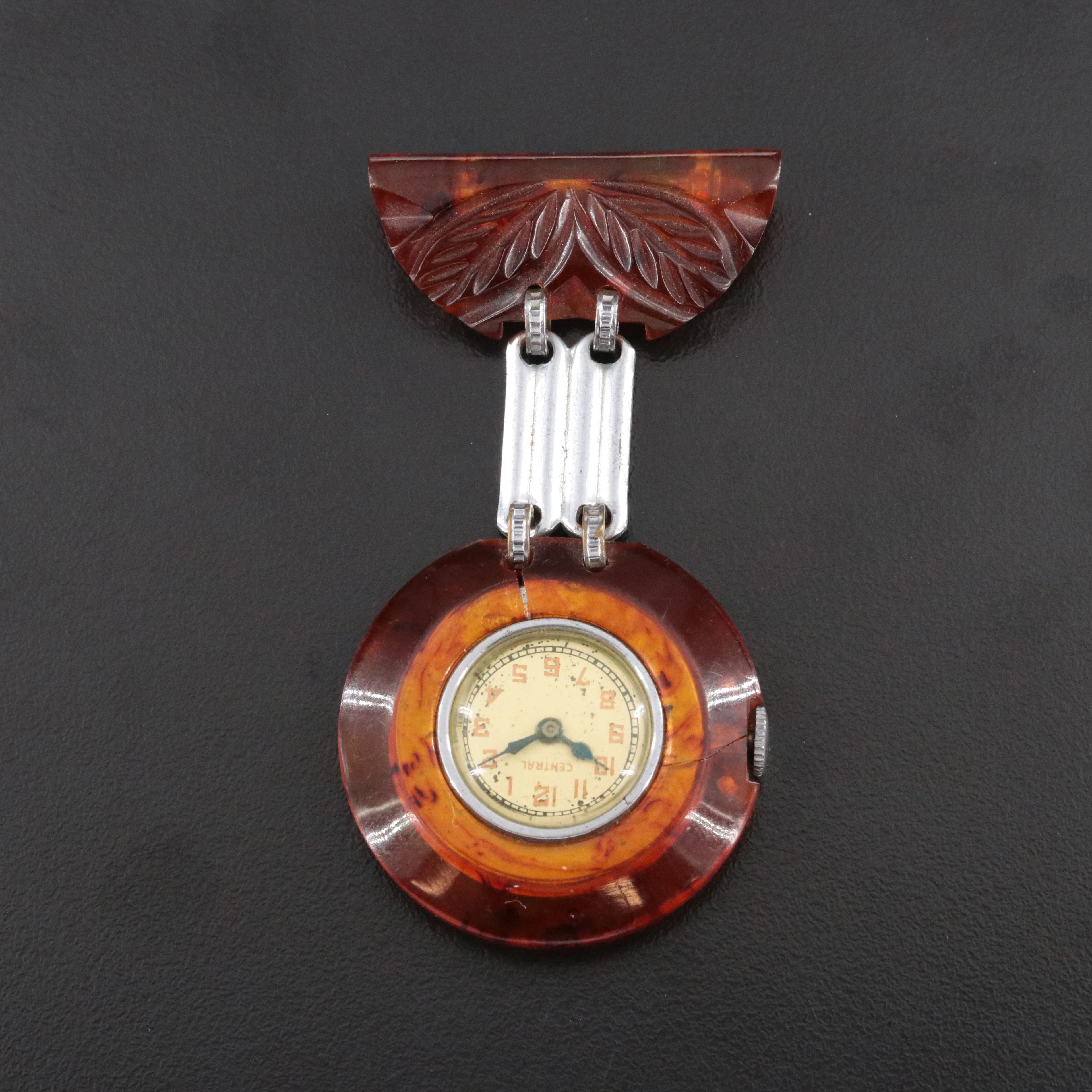 Antique Amber Central Brooch Watch