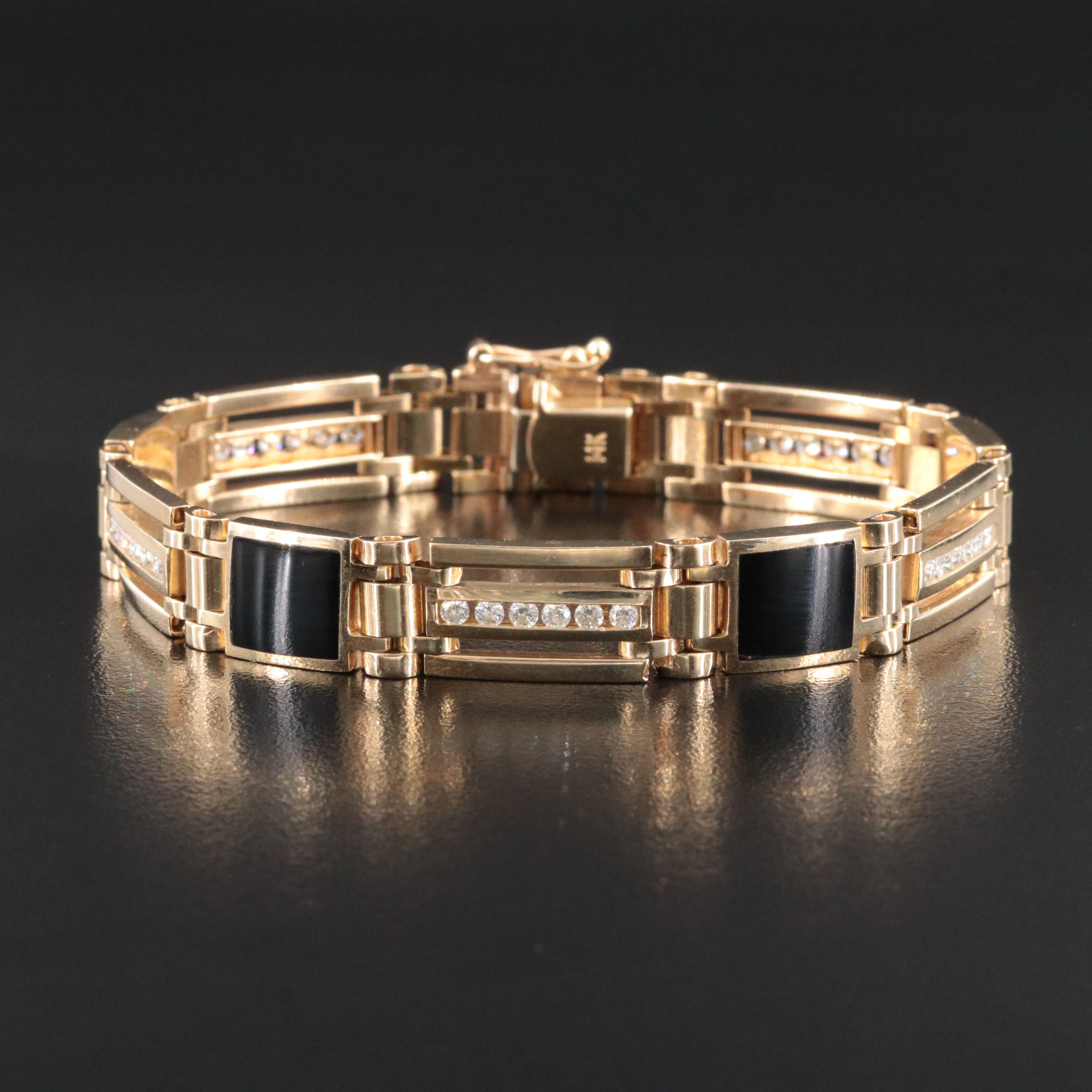 14K 1.05 CTW Diamond and Black Onyx Men's Panel Bracelet