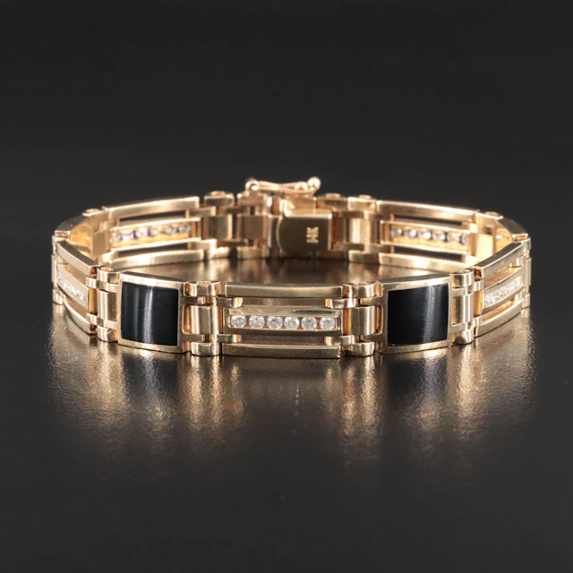 14K 1.05 CTW Diamond and Black Onyx Men's Panel Bracelet