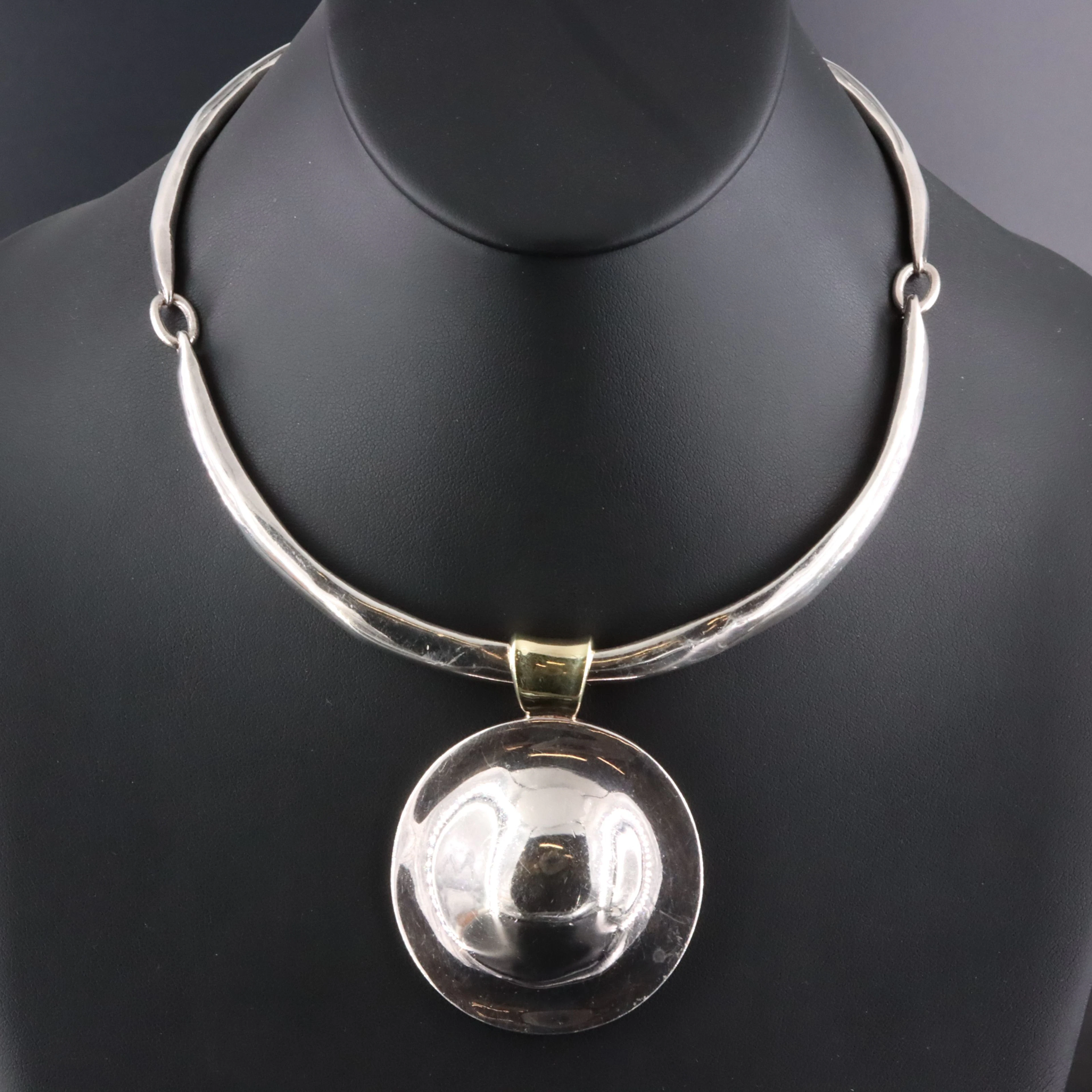 Robert Lee Morris Studio Sterling Disc Pendant Necklace with 18K Accent