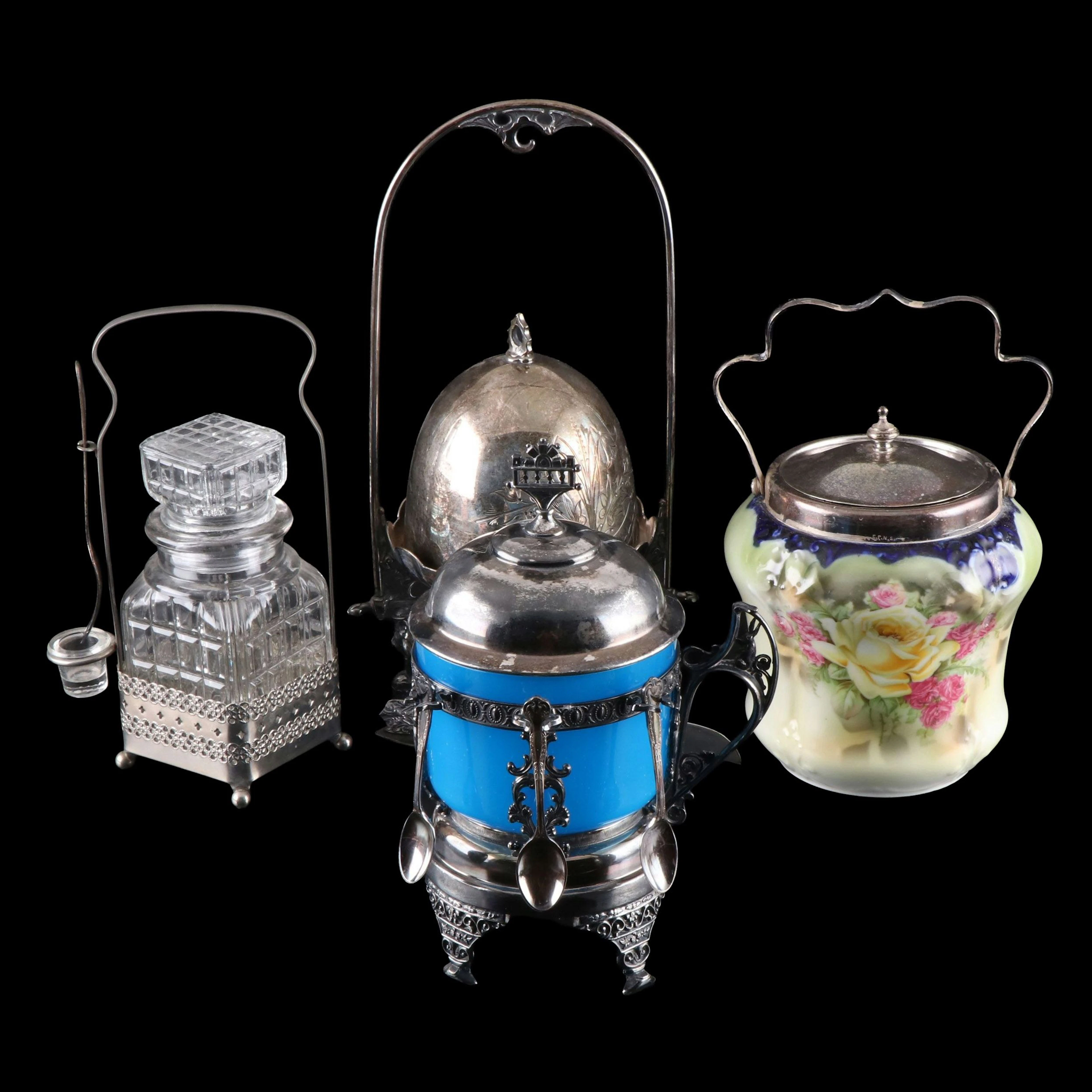 Aurora Silver Plate Master Butter Dish with Serving Pieces and Accessories