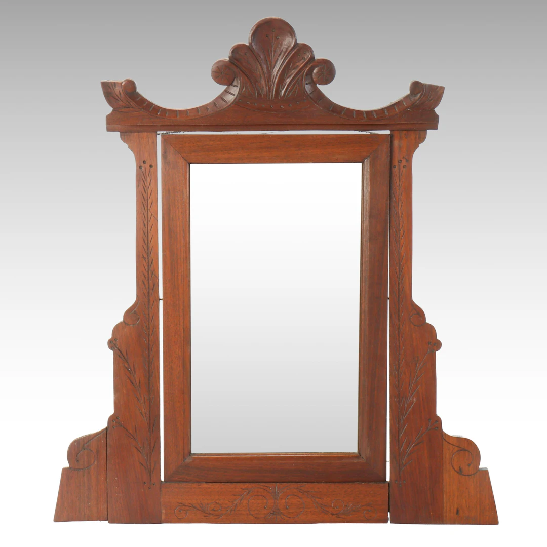 Victorian Carved Wooden Tilt Dresser Mirror, Late 19th Century