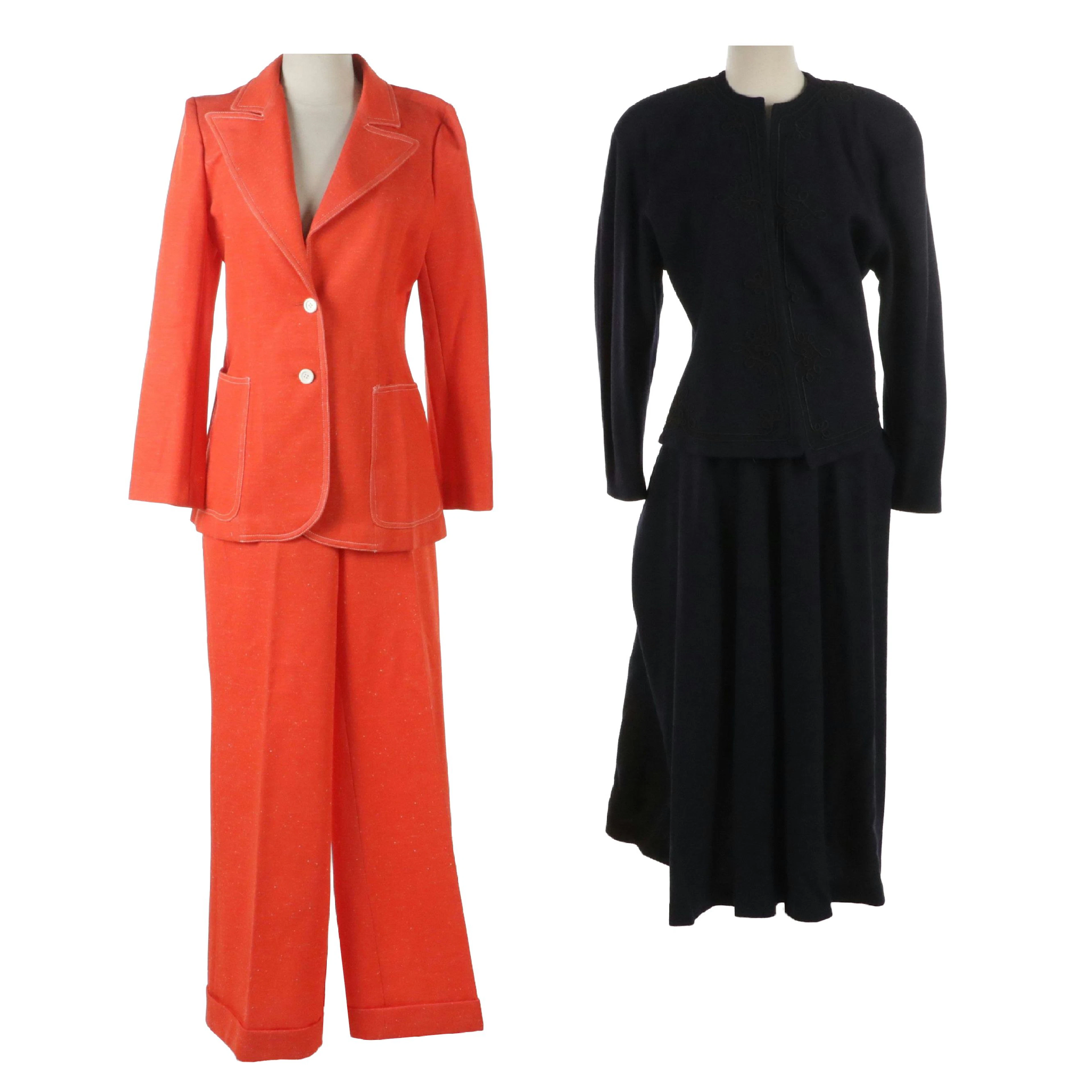 John Meyer Bell-Bottom Pantsuit and Linda Allard for Ellen Tracy Skirt Suit