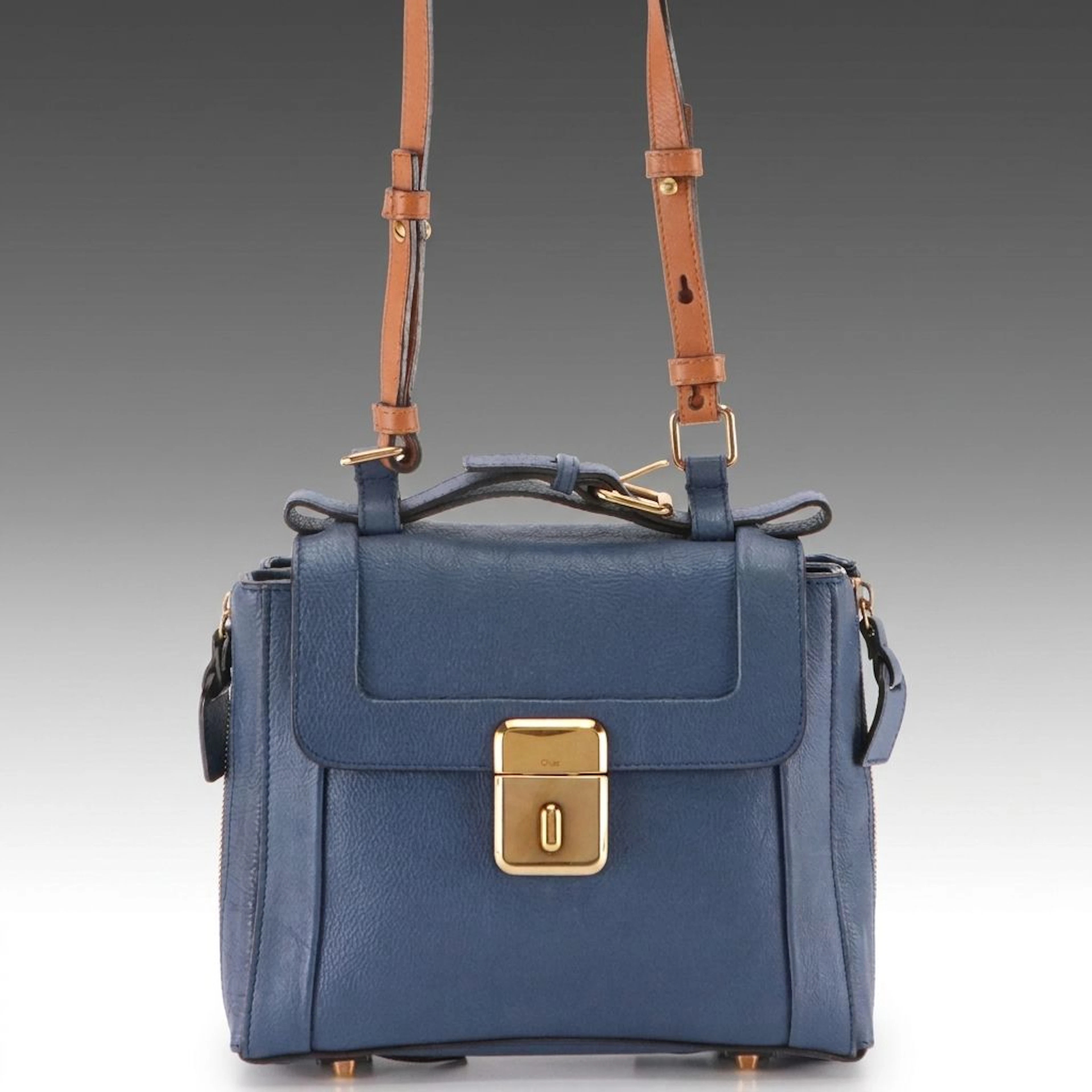 Chloé Darla Shoulder Bag in Deep Blue and Brown Leather