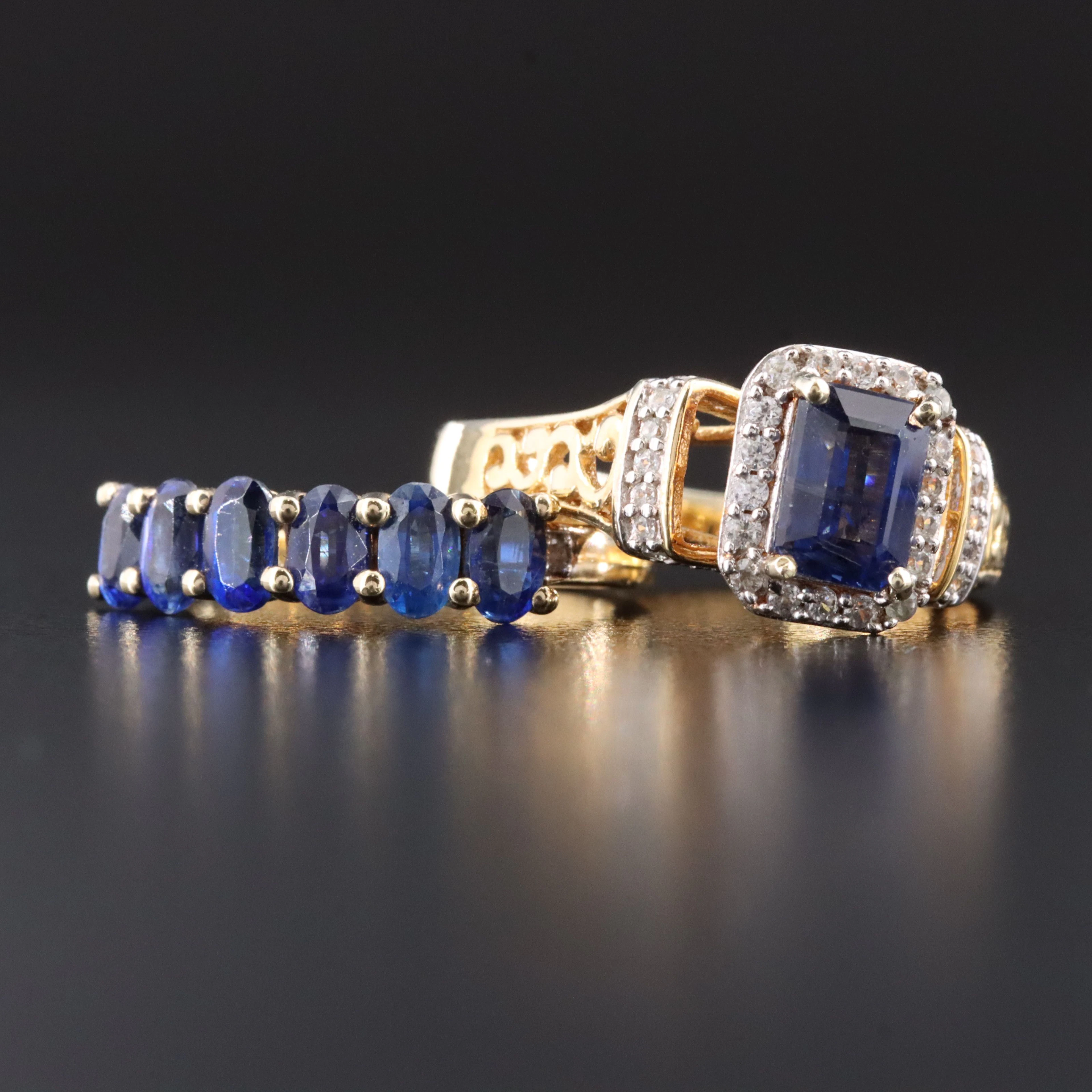 Sterling Rings with Kyanite, Diamond, and White Zircon