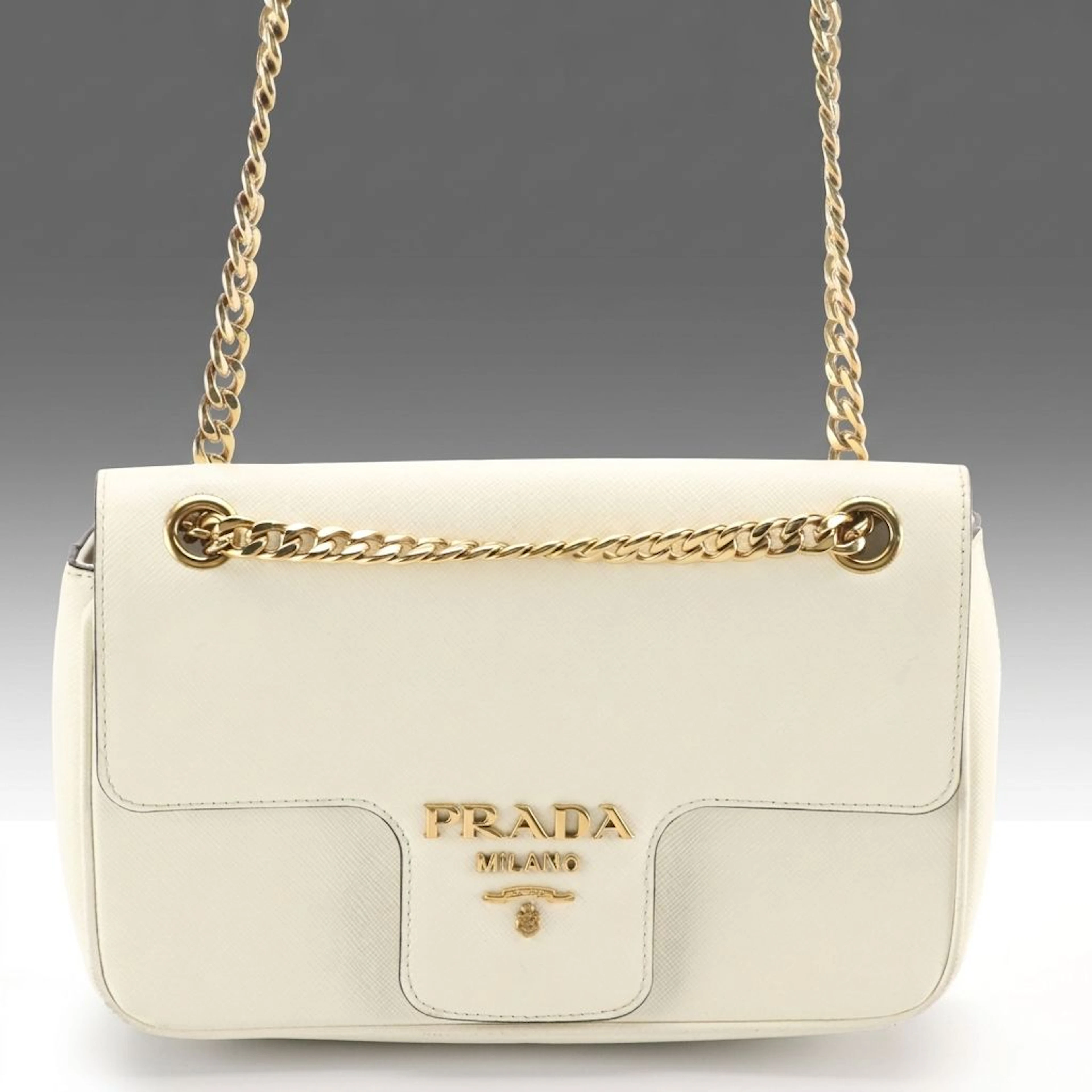 Prada Chain Strap Shoulder Bag in White Saffiano Leather