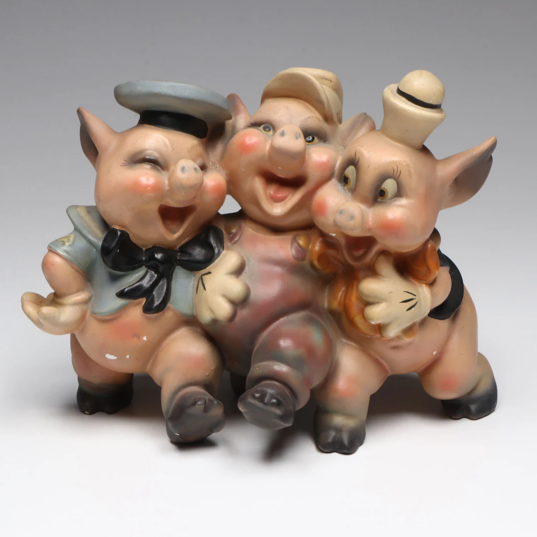 Zaccagnini "Three Little Pigs" Ceramic Figurine, 1940s