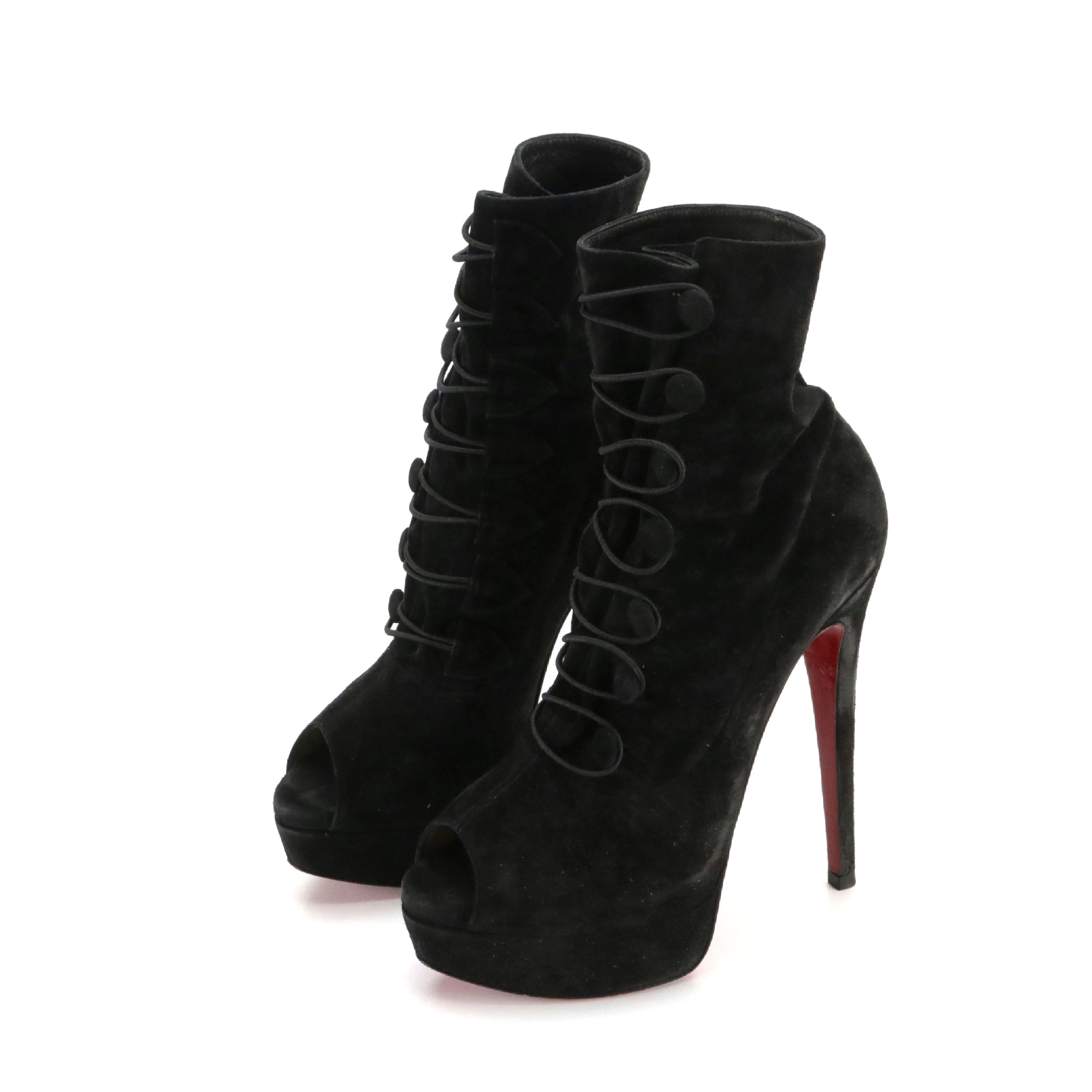 Christian Louboutin Suede Lady Tutu High-Heel Peep-Toe Platform Ankle Boots