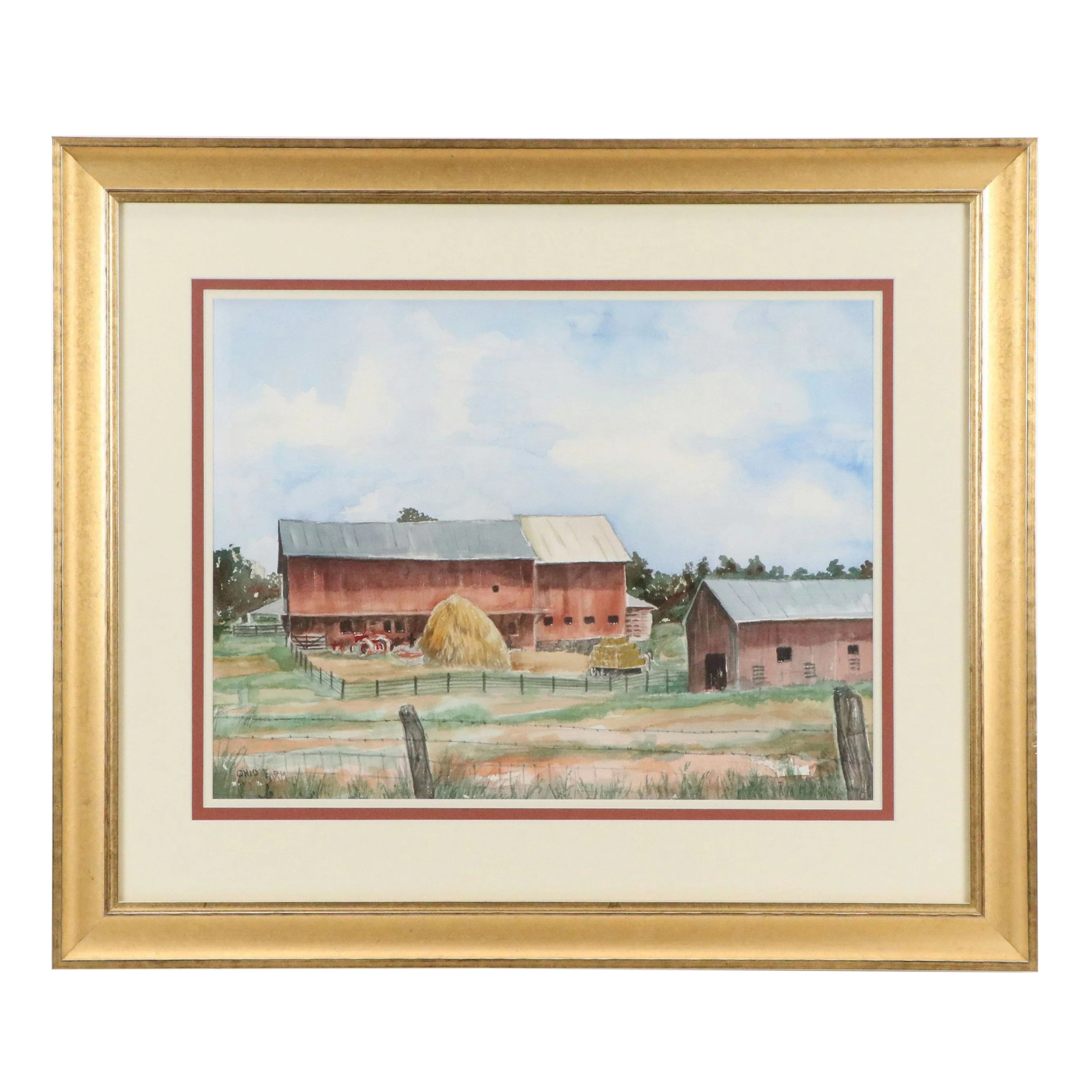 Rita M. Marrs Watercolor Painting of Country Landscape "Ohio Farm," 1978