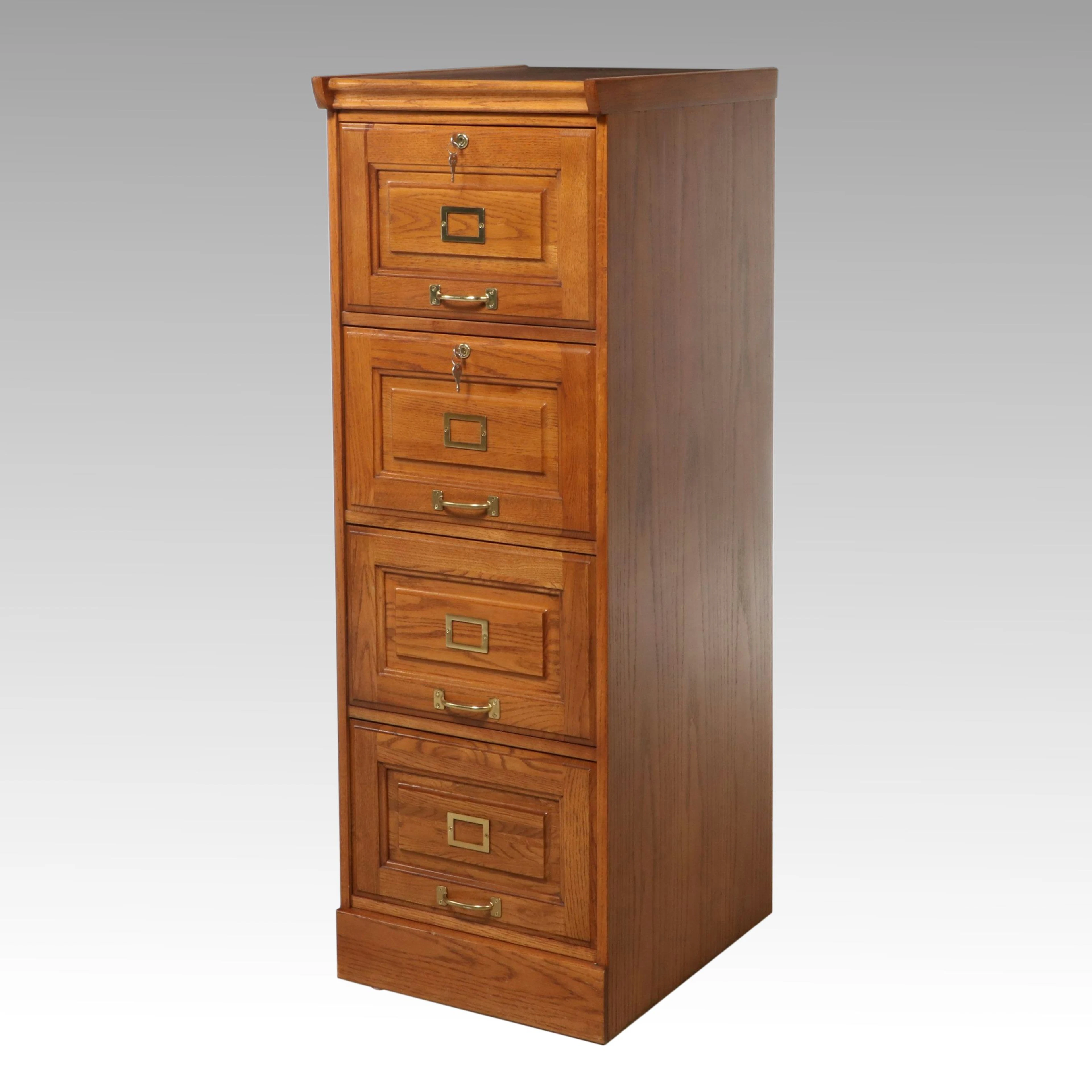 Arts & Crafts Style Oak Filing Cabinet, Late 20th Century