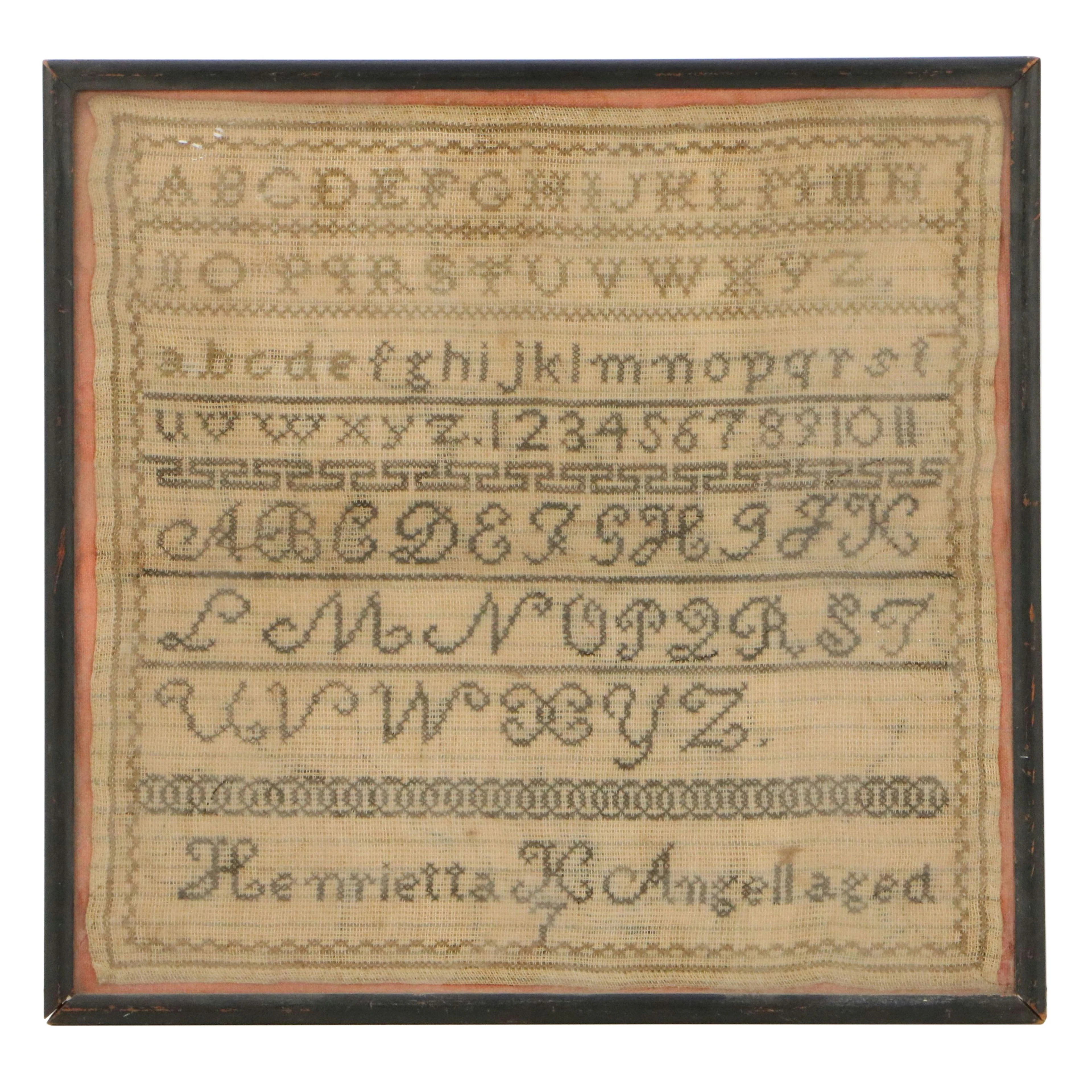 Henrietta K. Angell Cross-Stitch Alphabet Sampler, Circa 1844