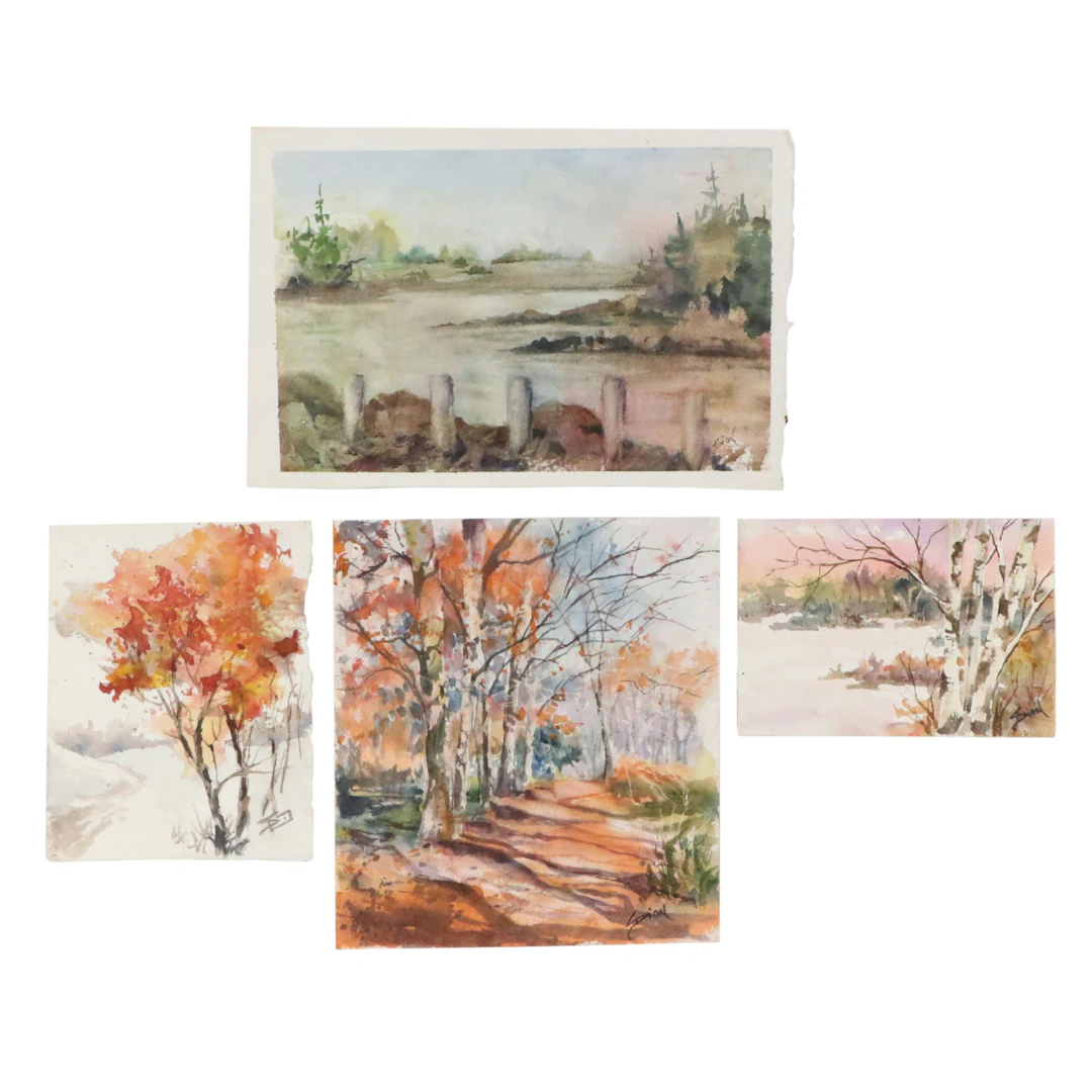 Sue Dion Landscape Watercolor Paintings "Winter Dawn" and More, 21st Century