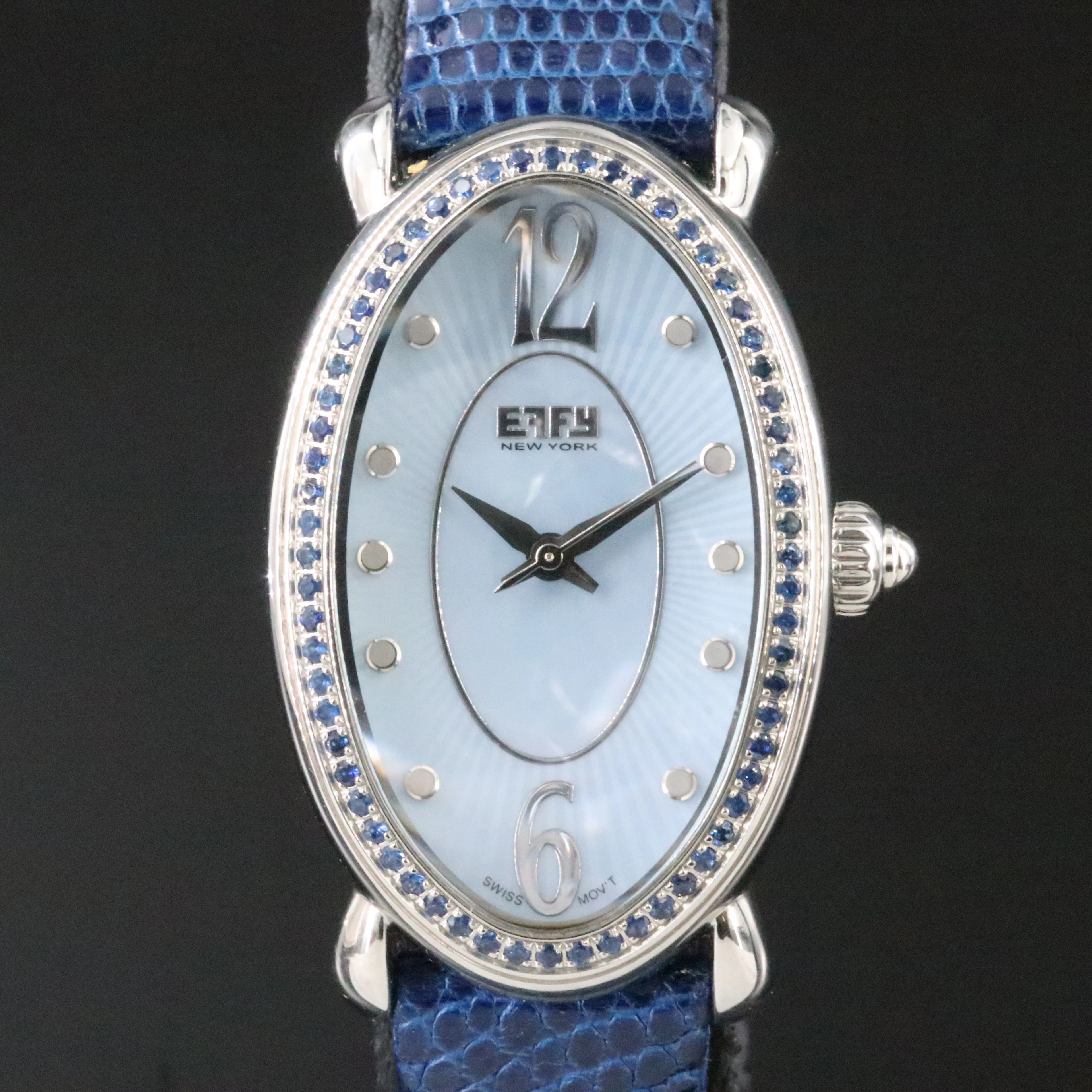 EFFY New York Blue Sapphire Stainless Steel Swiss Quartz Luxury Dress Watch