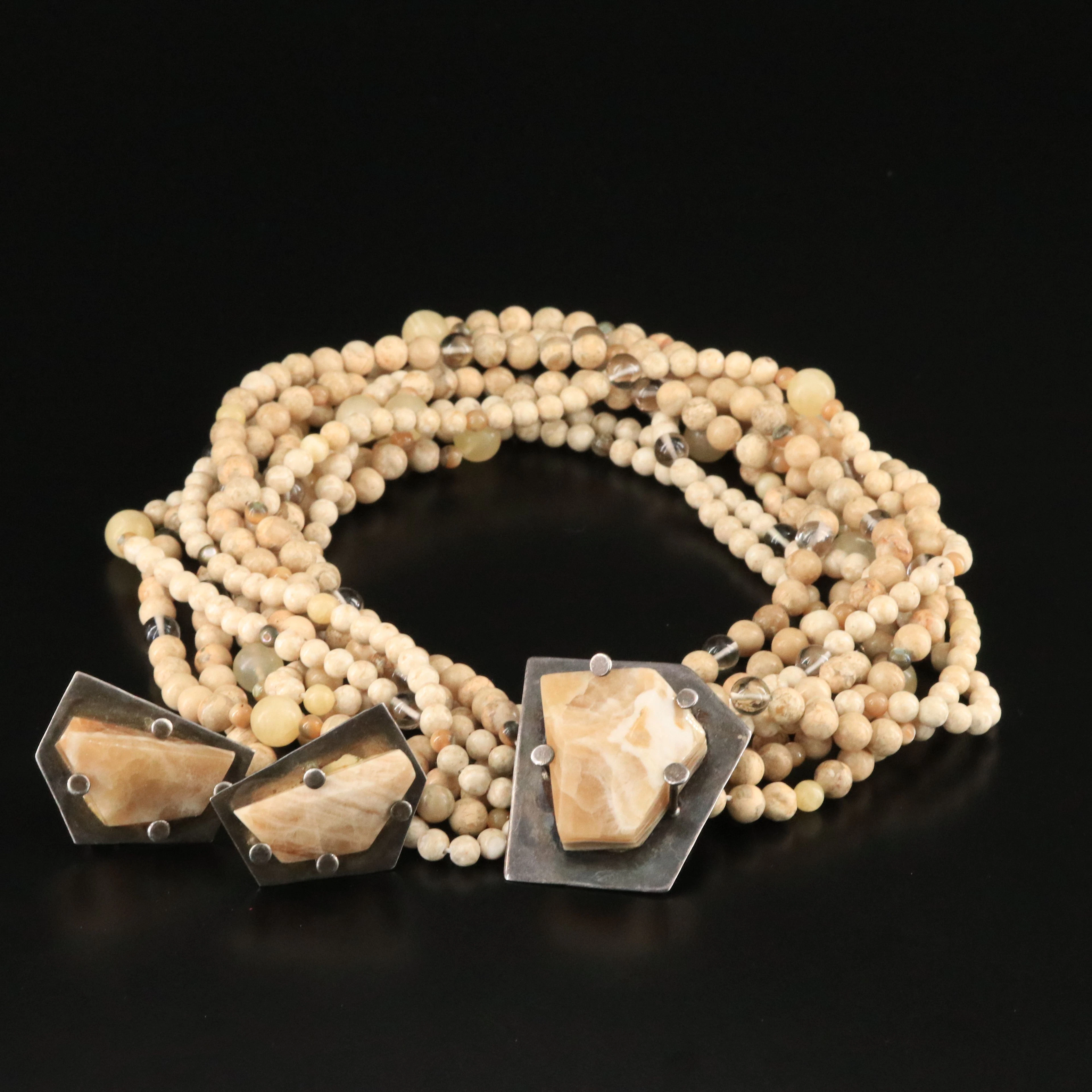 Celia Sebiri Sterling Jasper and Agate Torsade Necklace & Earrings Set